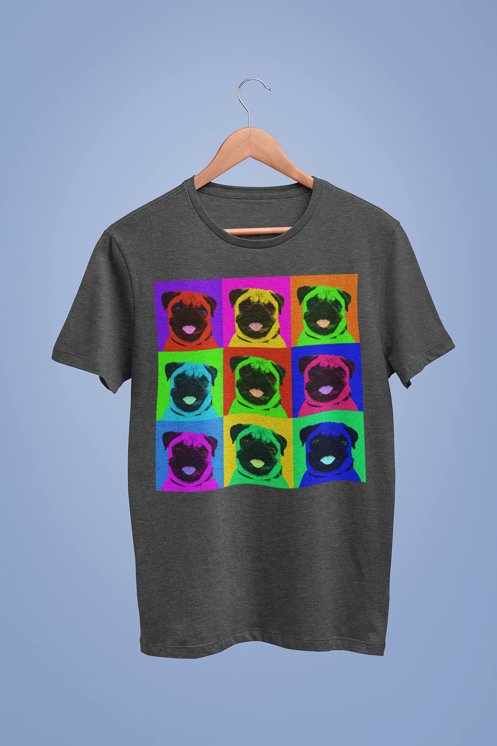 Pug Pop Art Repeating Squares Dark Heather Adult T-Shirt | Funny Dog Lover Graphic Tee | Casual Wear & Gift for Pet Owners