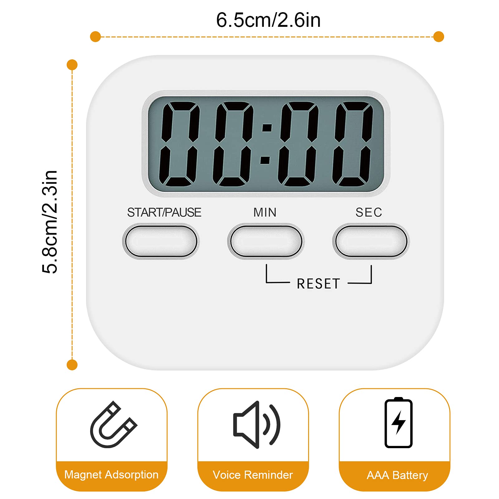 Jsdoin 1 Pack Magnetic Digital Kitchen Timer with Loud Alarm - Large Display Countdown Stopwatch with Stand & Hanging Hole - Perfect for Cooking, Baking, Classroom, Kids Activities & Bathroom Use (White)