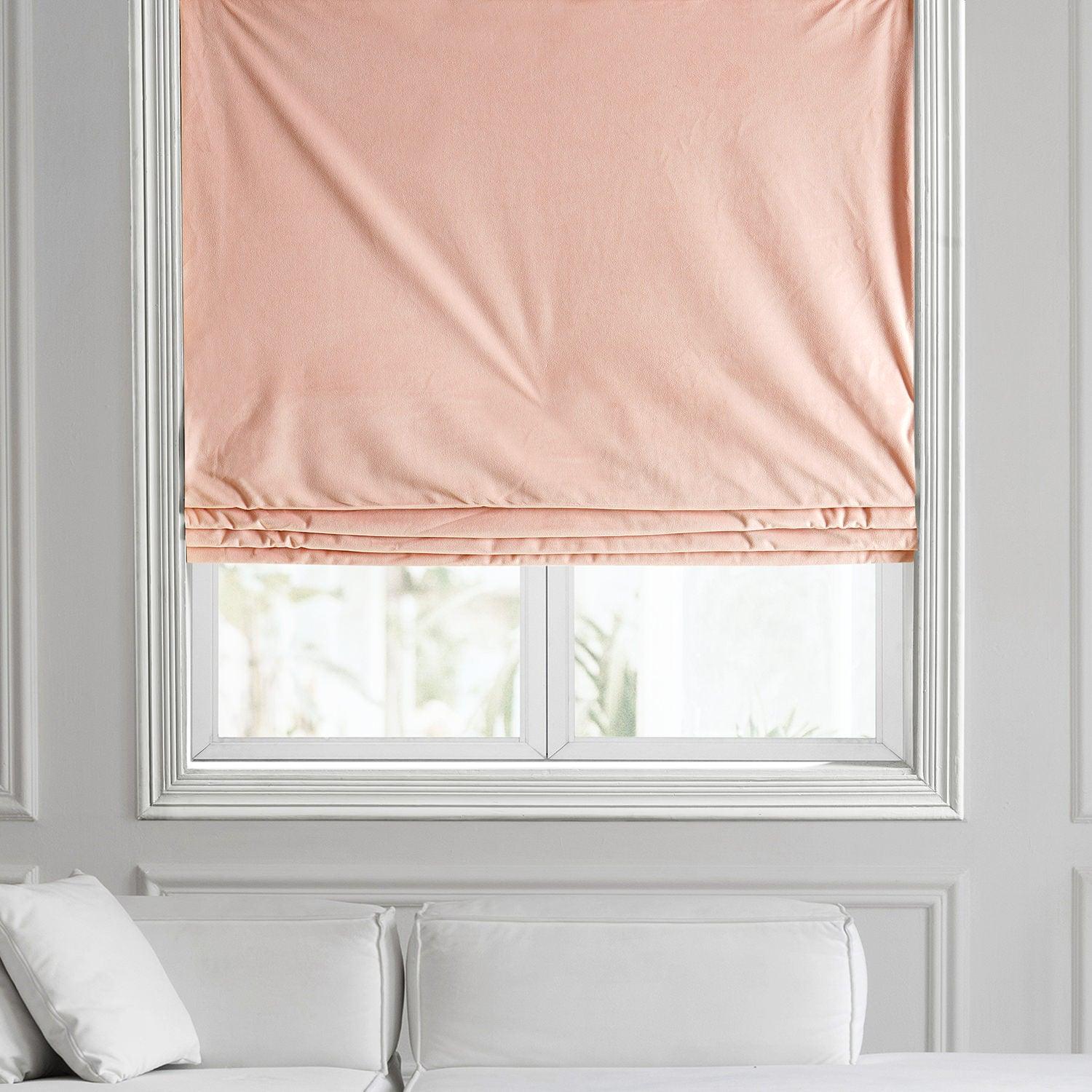 Rosey Dawn Signature Velvet Roman Shade - Blackout Window Treatment for Bedroom & Living Room - Elegant Home Decor & Light Control Solution