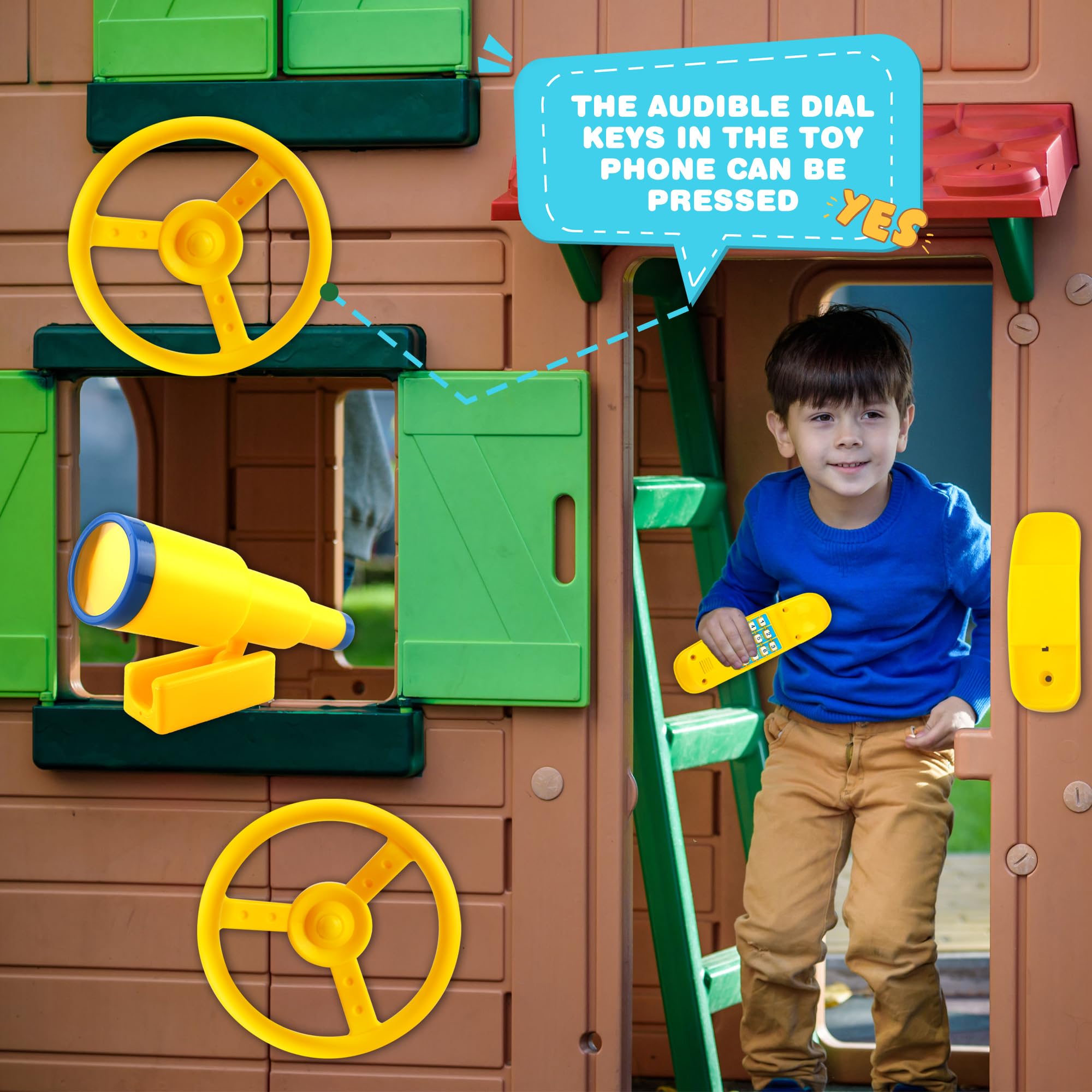 Kids Outdoor Playground Accessories - Durable Plastic Swingset Steering Wheel, Telescope & Telephone Toy for Backyard, Treehouse & Park Play | Perfect for Imaginative Play & Outdoor Fun