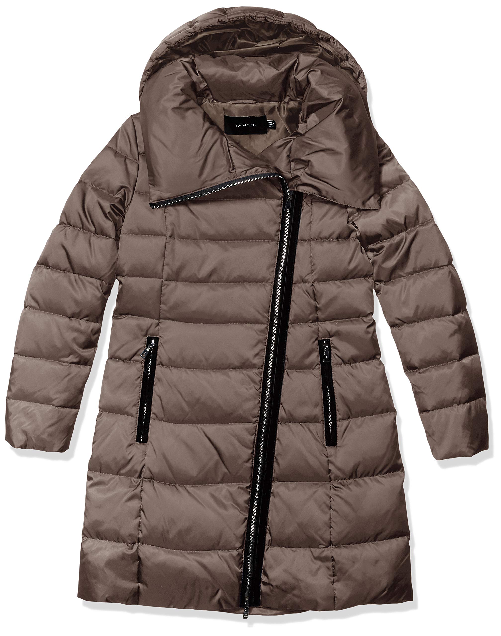 Tahari Women's Heavyweight Asymmetrical Puffer Coat - Winter Warm Down Jacket with Hood, Waterproof Windproof for Outdoor Activities, Snowboarding & Cold Weather Fashion