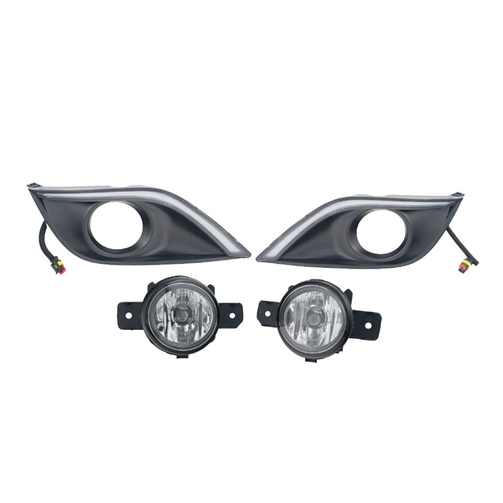 2015-2017 Nissan Versa LED Fog Light Assembly Kit - Left & Right Side with Bezel, Switch & Wiring Harness | Durable Replacement for Improved Night Driving Visibility