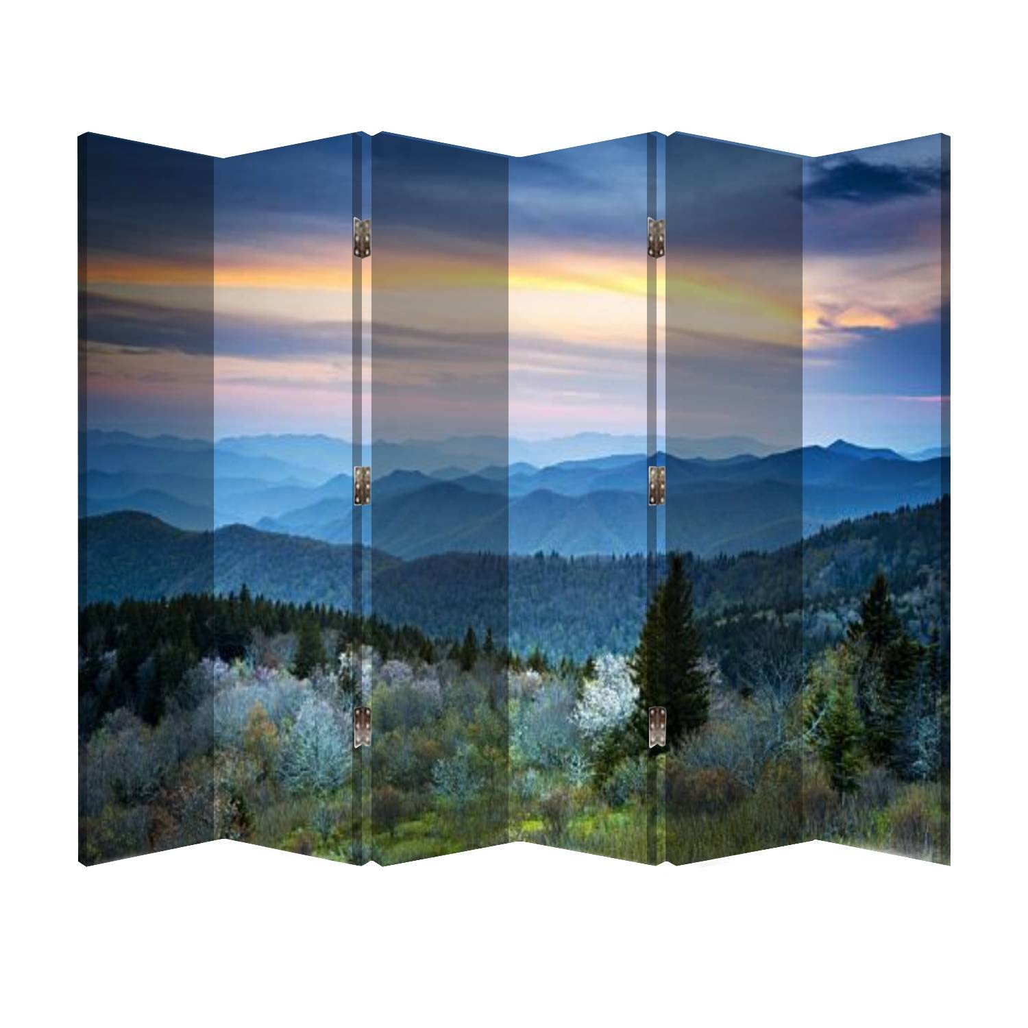 6 Panel Wooden Folding Room Divider - Blue Ridge Parkway Scenic Canvas Privacy Screen for Office, Bedroom & Living Room | Appalachian Mountains Landscape Decor | Space Partition for Home & Workspaces