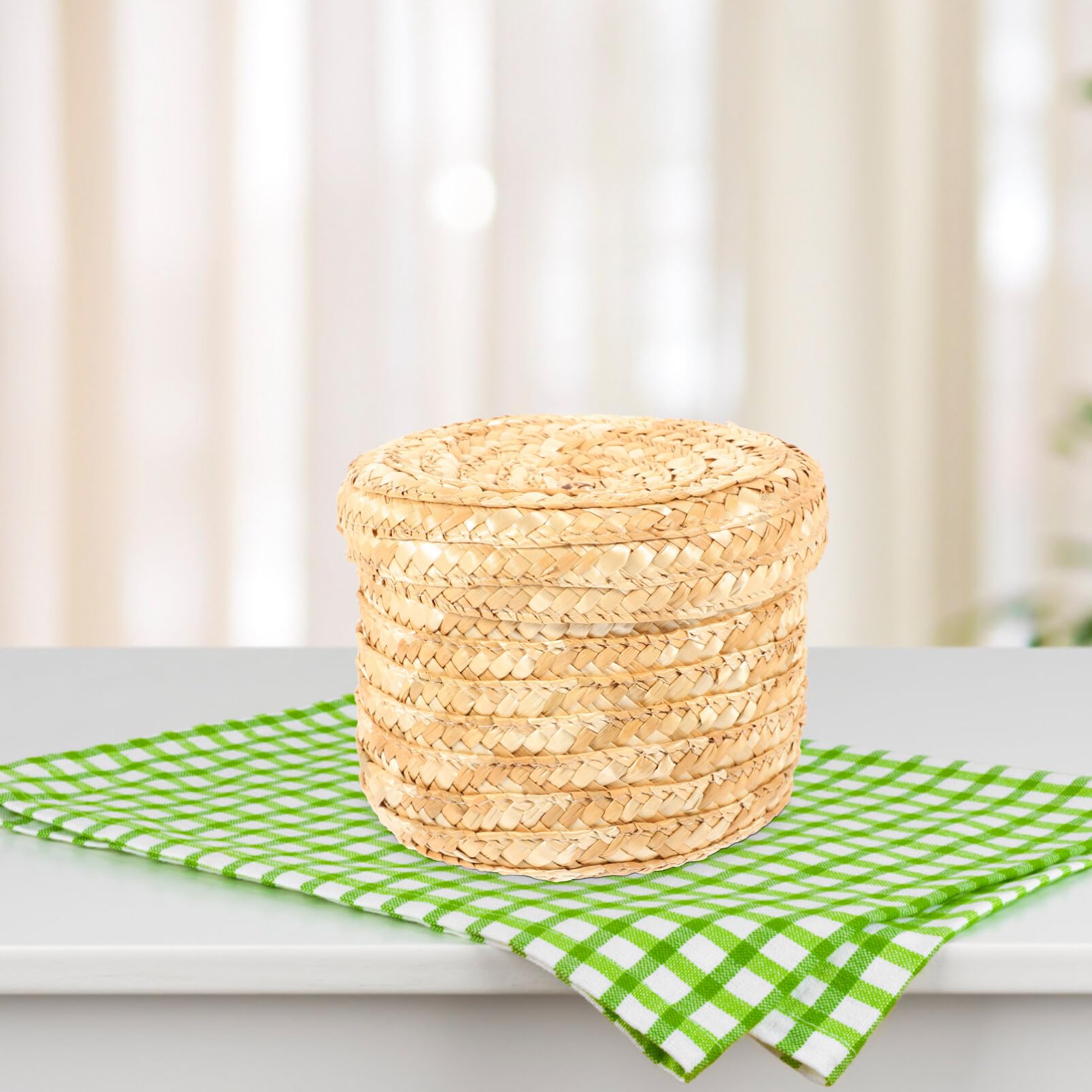 Round Woven Storage Basket with Lid - Handmade Decorative Bin for Snacks, Towels, Plants | Perfect for Home Organization, Nursery, Bathroom & Living Room Decor