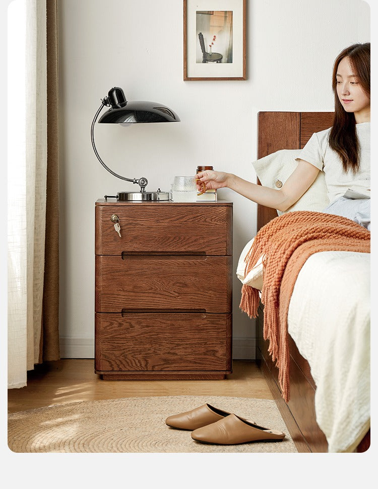 Solid Oak Wood Nightstand with Lock - Stylish and Secure Bedside Table for Bedroom Decor