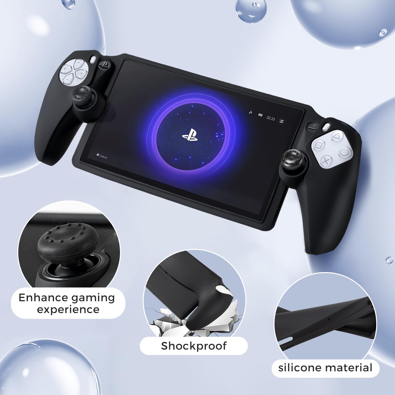 CoBak Hard Protective Carrying Case for PlayStation Portal Remote Player - Includes 2 Screen Protectors, 1 Grip Case, 4 Thumb Grip Caps | Durable PS5 Portal Cover | Perfect for Travel, Gaming Sessions & Storage (Black)