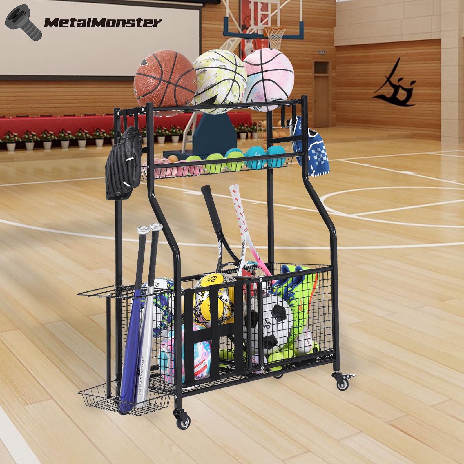 Heavy-Duty 3-Tier Weight Rack for Home Gym - Dumbbell, Kettlebell & Yoga Mat Storage Organizer with Wheels & Hooks | Perfect for Garage, Basement & Home Workout Equipment Organization