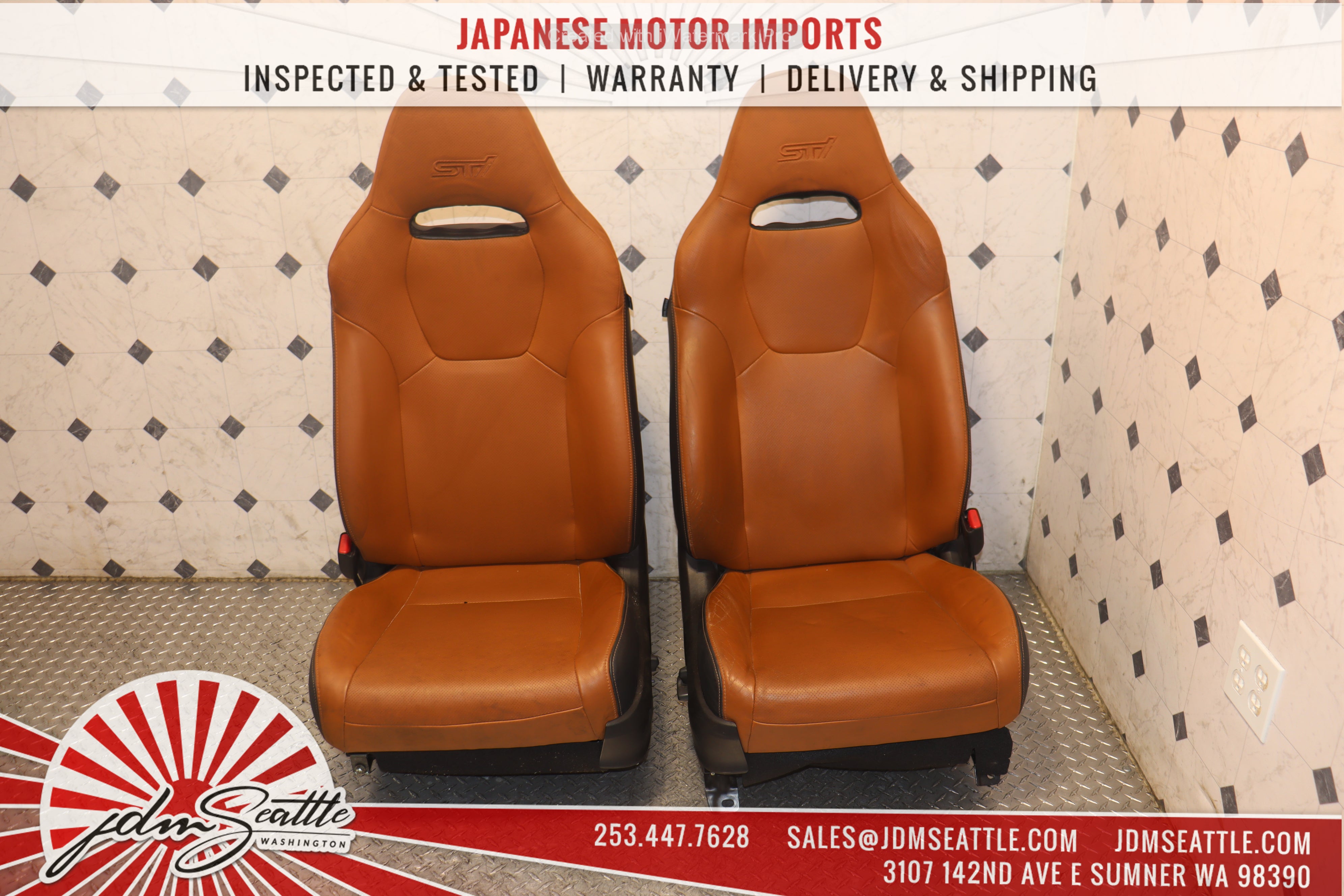 2008-2014 Subaru Impreza WRX STI Premium GRB GVF Complete Leather Power Seats Set with Steering Wheel - Front & Rear Seats for JDM Car Enthusiasts | Perfect for Upgrades & Restorations