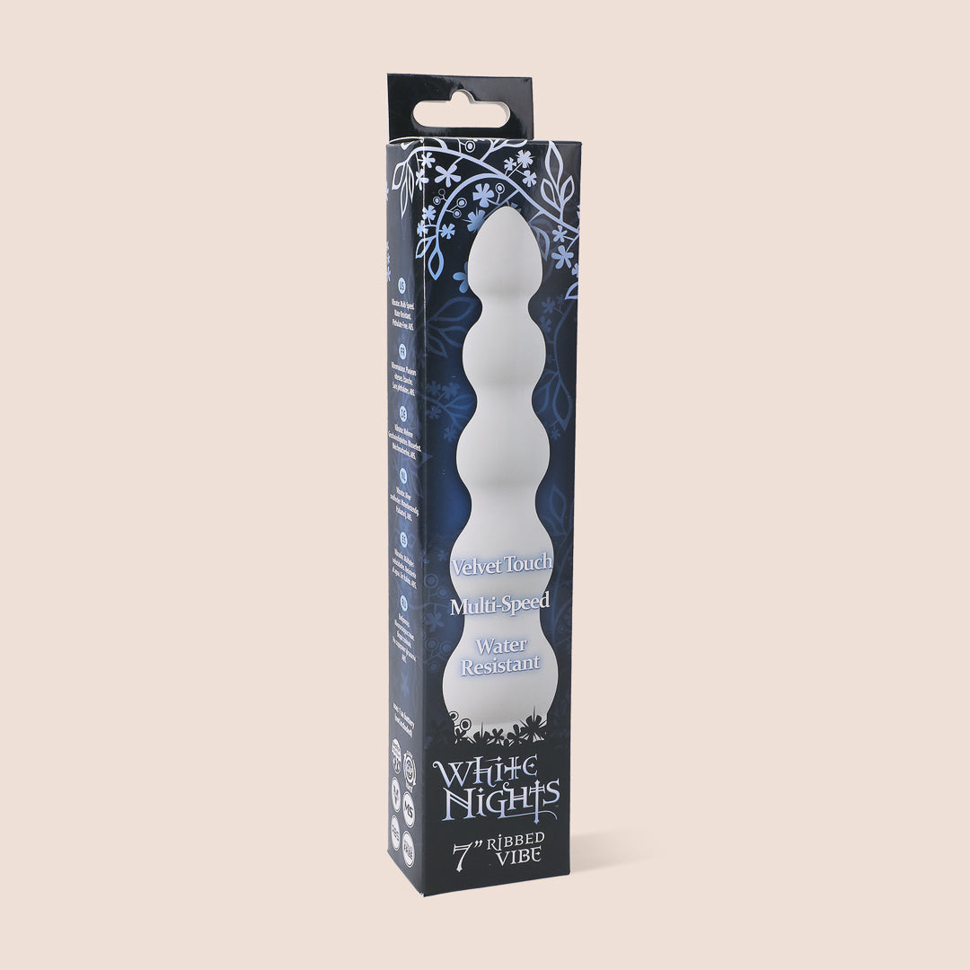 White Nights 7-Ribbed Waterproof Vibrator - Ultra Quiet & Rechargeable for Sensual Pleasure | Perfect for Couples, Solo Play & Underwater Use
