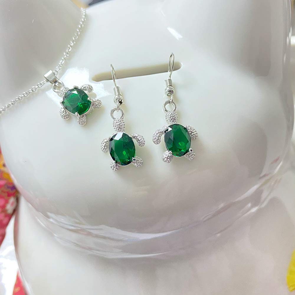 MYANAIL Crystal Turtle Pendant Necklace & Earrings Set for Women - Cute Animal Sea Turtle Jewelry, Clavicle Chain with Drop Earrings - Perfect for Beach Vacations, Summer Outfits & Gift Giving