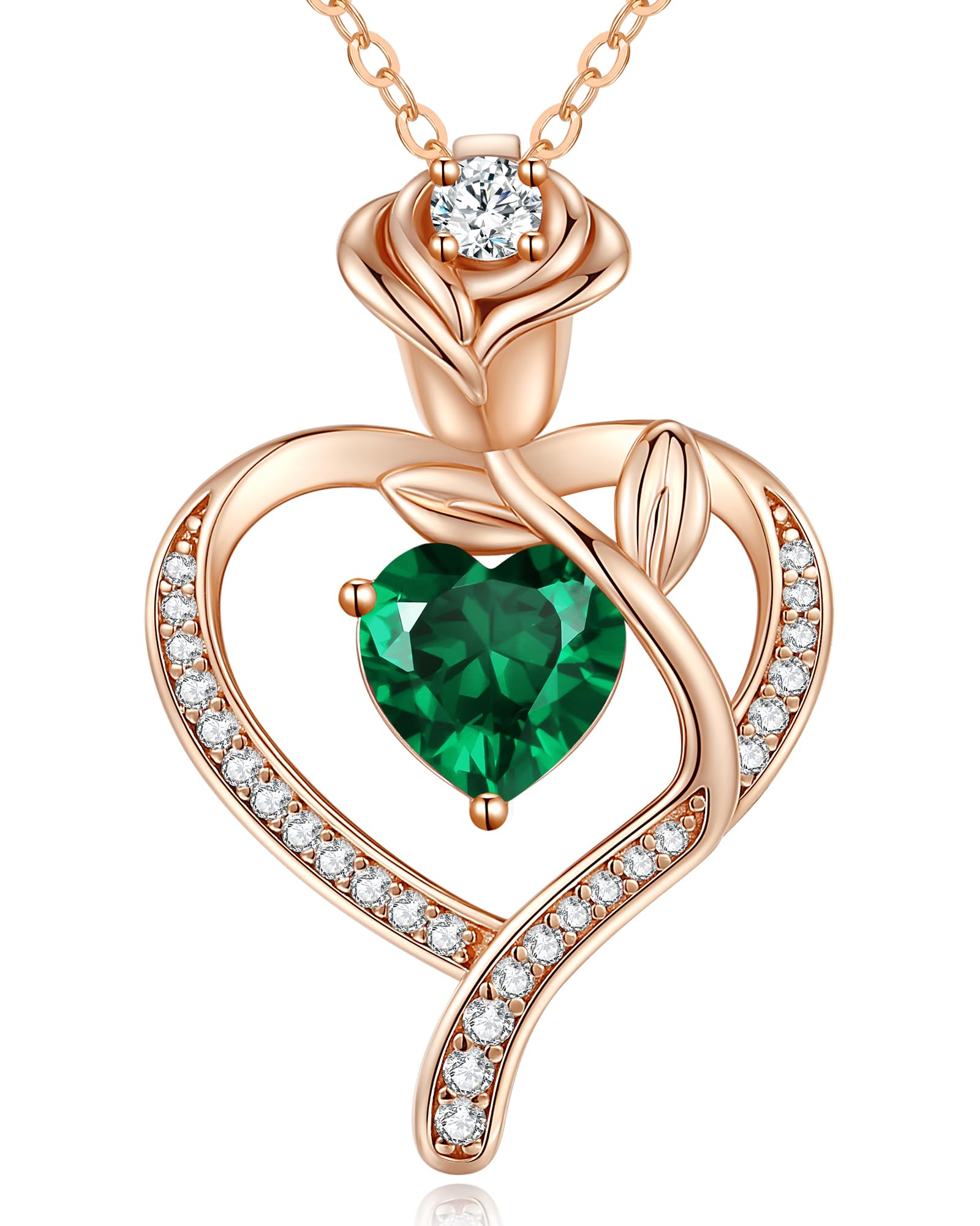 LOUISA SECRET 925 Sterling Silver Rose Flower Heart Birthstone Necklace for Women - Elegant Pendant Jewelry for Wife, Mom, Girlfriend | Perfect Birthday, Anniversary & Christmas Gift for Her | Ideal for Date Nights, Weddings & Special Occasions