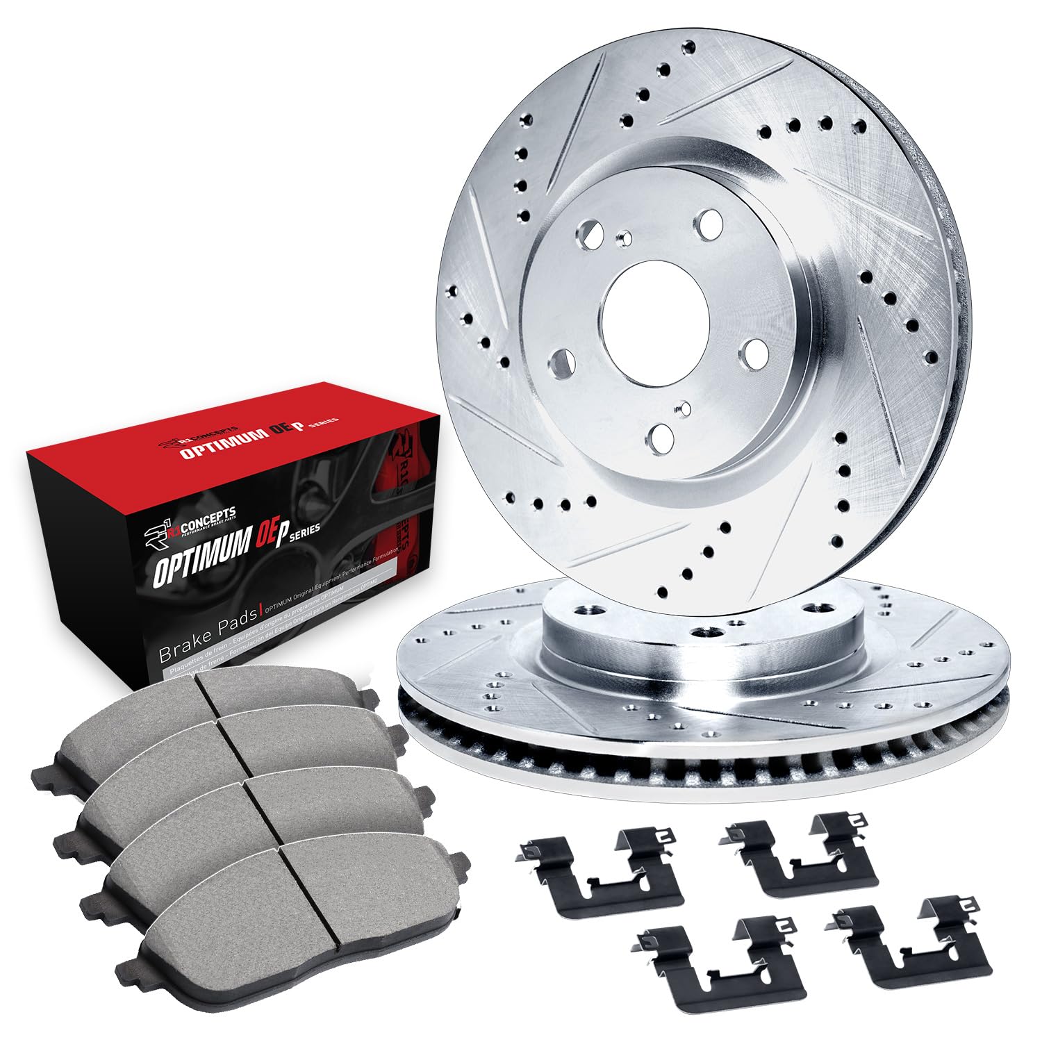 R1 Concepts Front Brake Pads and Rotors Kit with Hardware - Fits 1992-1994 Ford Crown Victoria & 1991-1994 Lincoln Town Car | OE Replacement | Smooth Stopping Power for Daily Commuting & Highway Driving