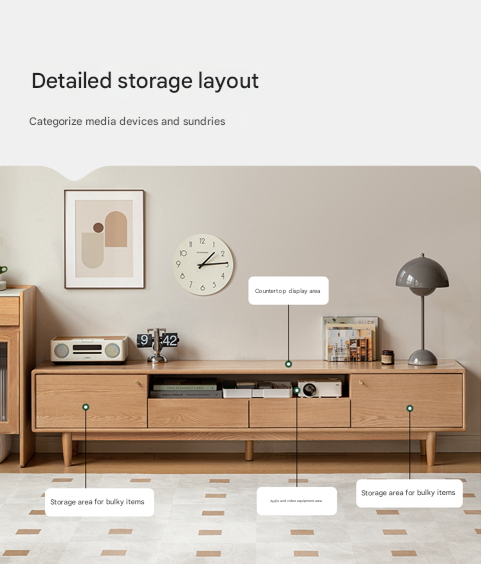 Solid Oak Wood Scandinavian TV Stand with Storage - Modern Living Room Entertainment Center for TV, Gaming & Media Storage