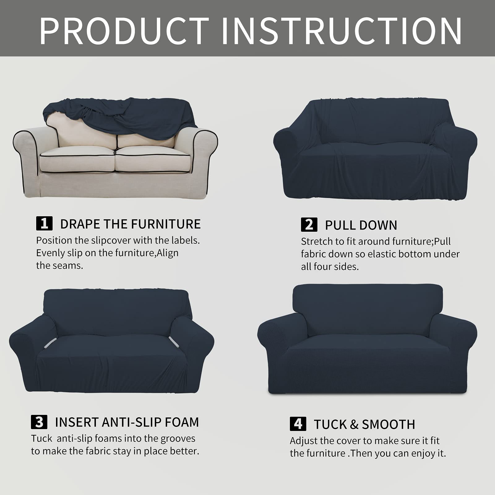 Stretch Chair Sofa Slipcover - 1-Piece Elastic Couch Cover with Soft Spandex Jacquard Fabric, Dark Blue Small Checks - Furniture Protector for Kids & Pets - Perfect for Living Room, Bedroom, and Home Decor