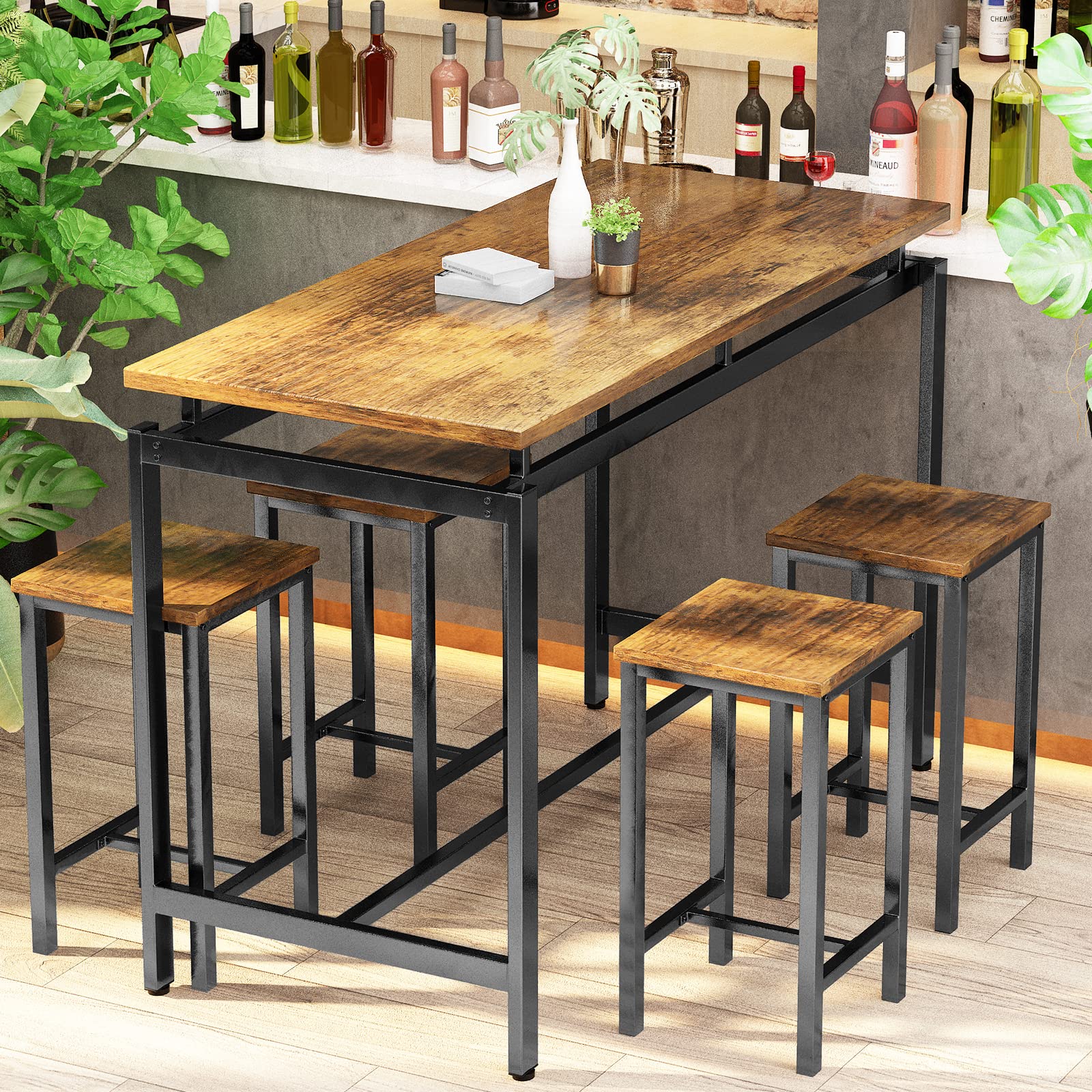 Recaceik 5-Piece Counter Height Dining Table Set for 4 - Kitchen Bar Table with 4 Stools, Modern Breakfast Nook Set for Small Spaces, Apartments & Condos | Perfect for Entertaining, Family Meals & Compact Living Areas