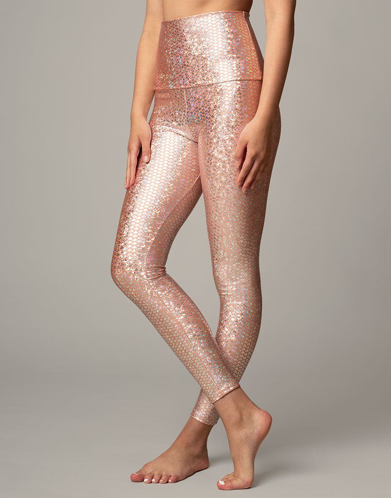 Peach Mermaid Sneaker Leggings - Women's High Waisted Yoga Pants with Pockets for Running, Workout & Casual Wear