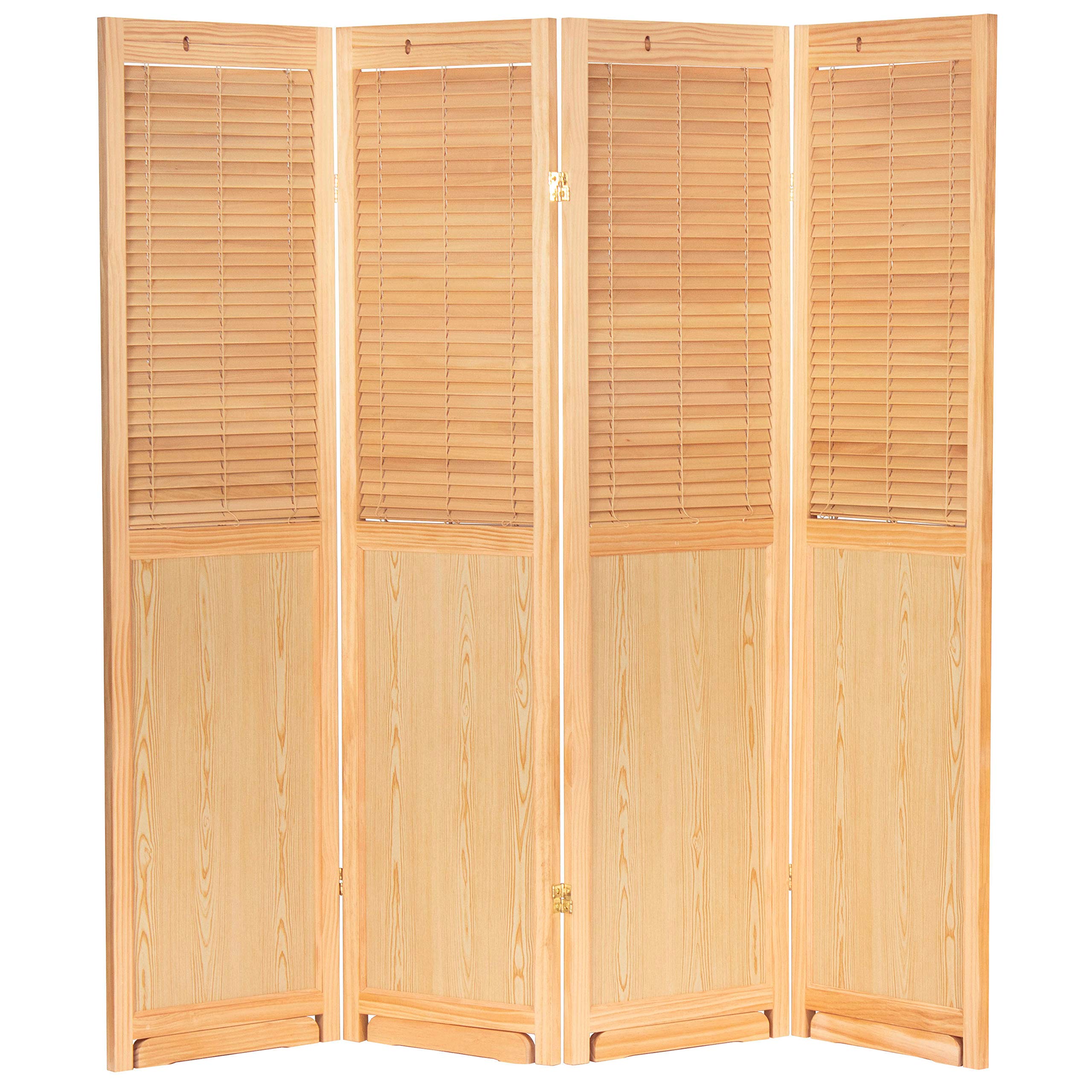 6 ft. Tall Adjustable Red Lantern Room Divider - Natural Wood 4 Panel Folding Screen for Home, Office, and Event Space Separation