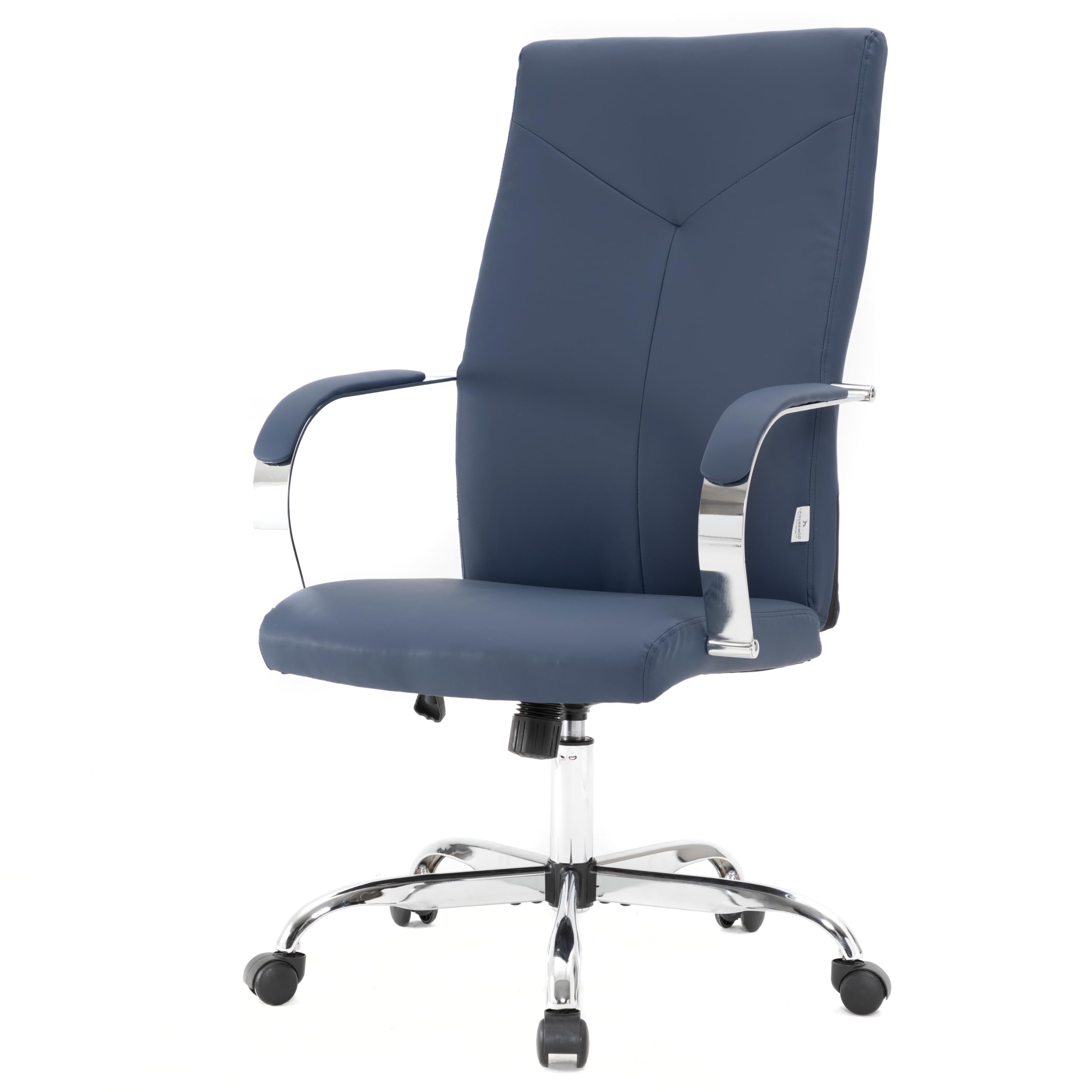 LeisureMod Sonora Modern High-Back Adjustable Office Chair - Ergonomic Leather Conference Chair with Tilt, 360° Swivel & Height Adjustment - Navy Blue - Perfect for Home Office, Conference Rooms & Executive Workspaces