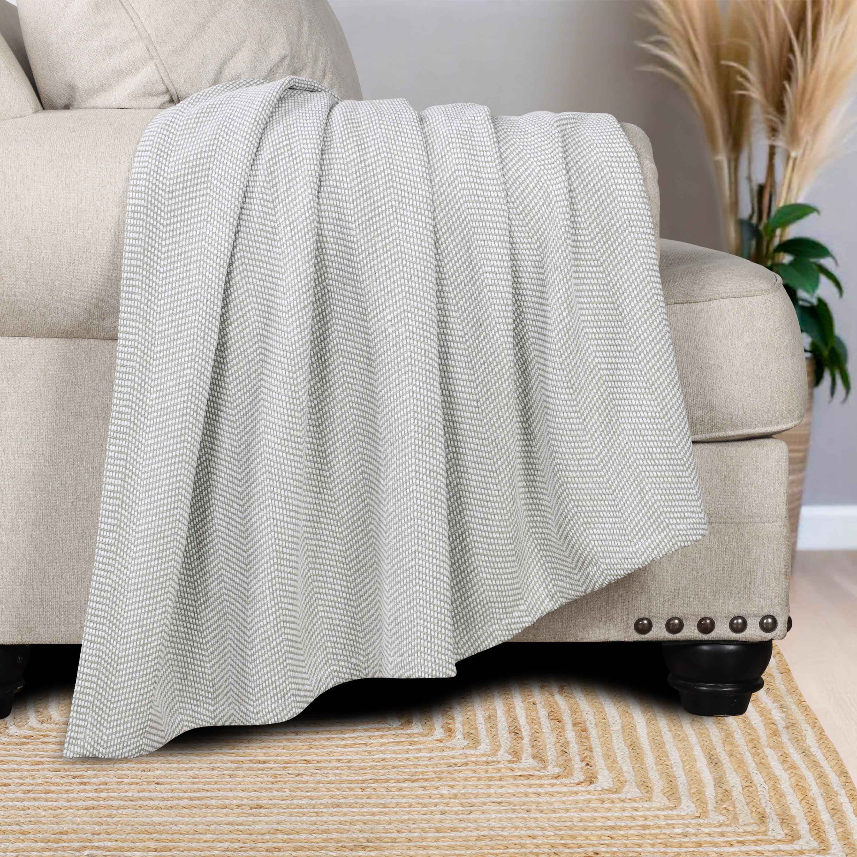 Premium Maya Chenille Herringbone Cotton Blanket - Medium Weight Soft Throw for Bed, Sofa & Couch - Cozy Home Decor for All Seasons