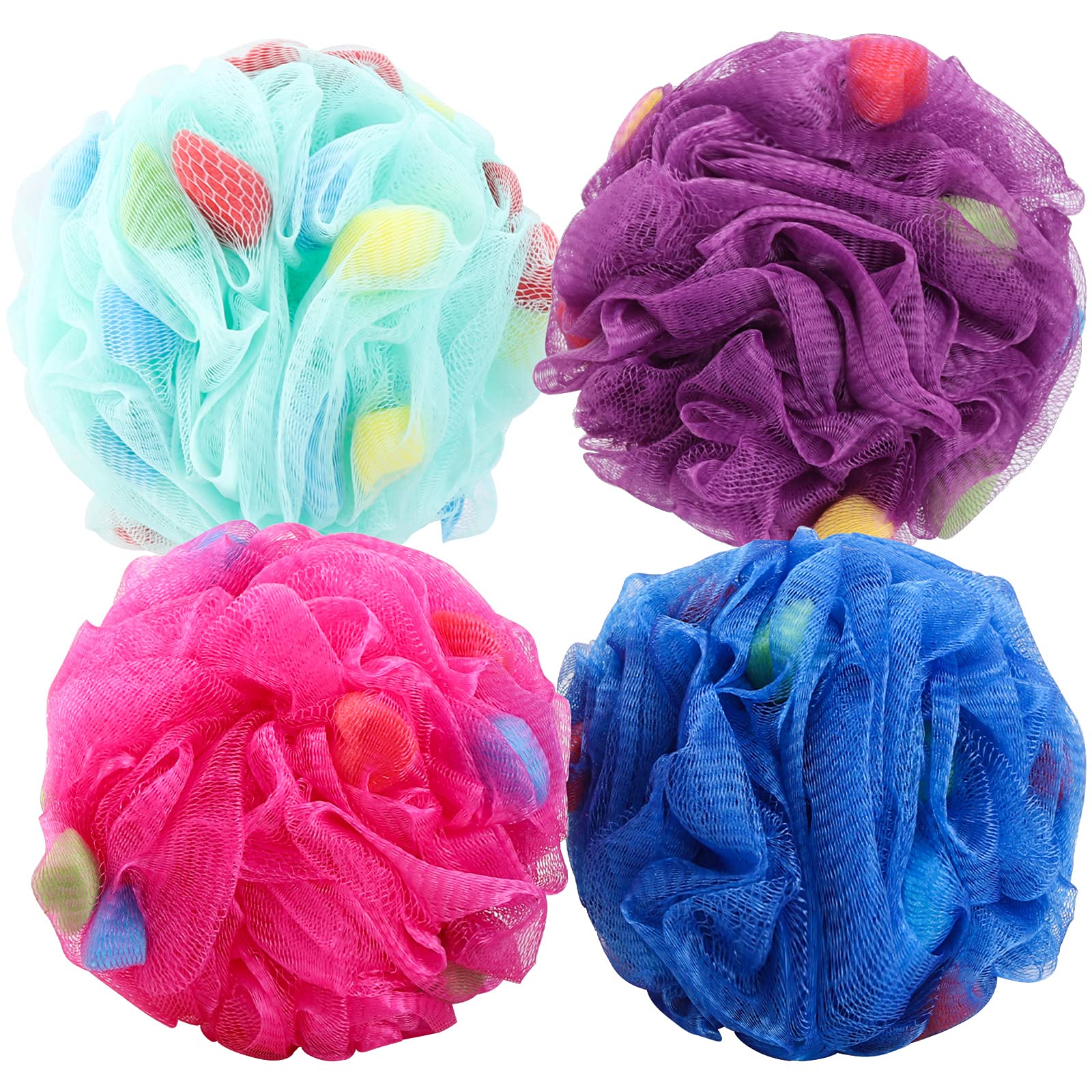 BTYMS Premium Mesh Bath Sponges (65g/pcs) - Exfoliating Shower Loofah Puffs for Body Wash - Soft & Durable Shower Puffs Set of 4 - Perfect for Daily Skincare & Spa Relaxation