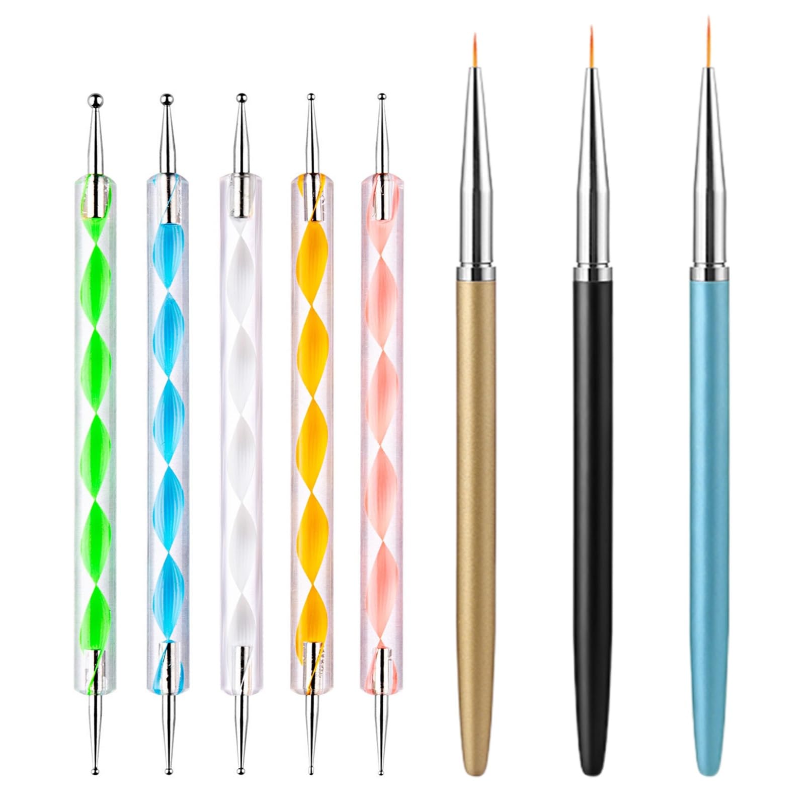 8 PCS Professional Nail Dotting Tools & Nail Art Brushes Set for Gel Polish, Acrylic Nails - Dotting Pen, Liner Brush, Nail Design Tools - Perfect for DIY Manicures, Salon & Home Nail Art