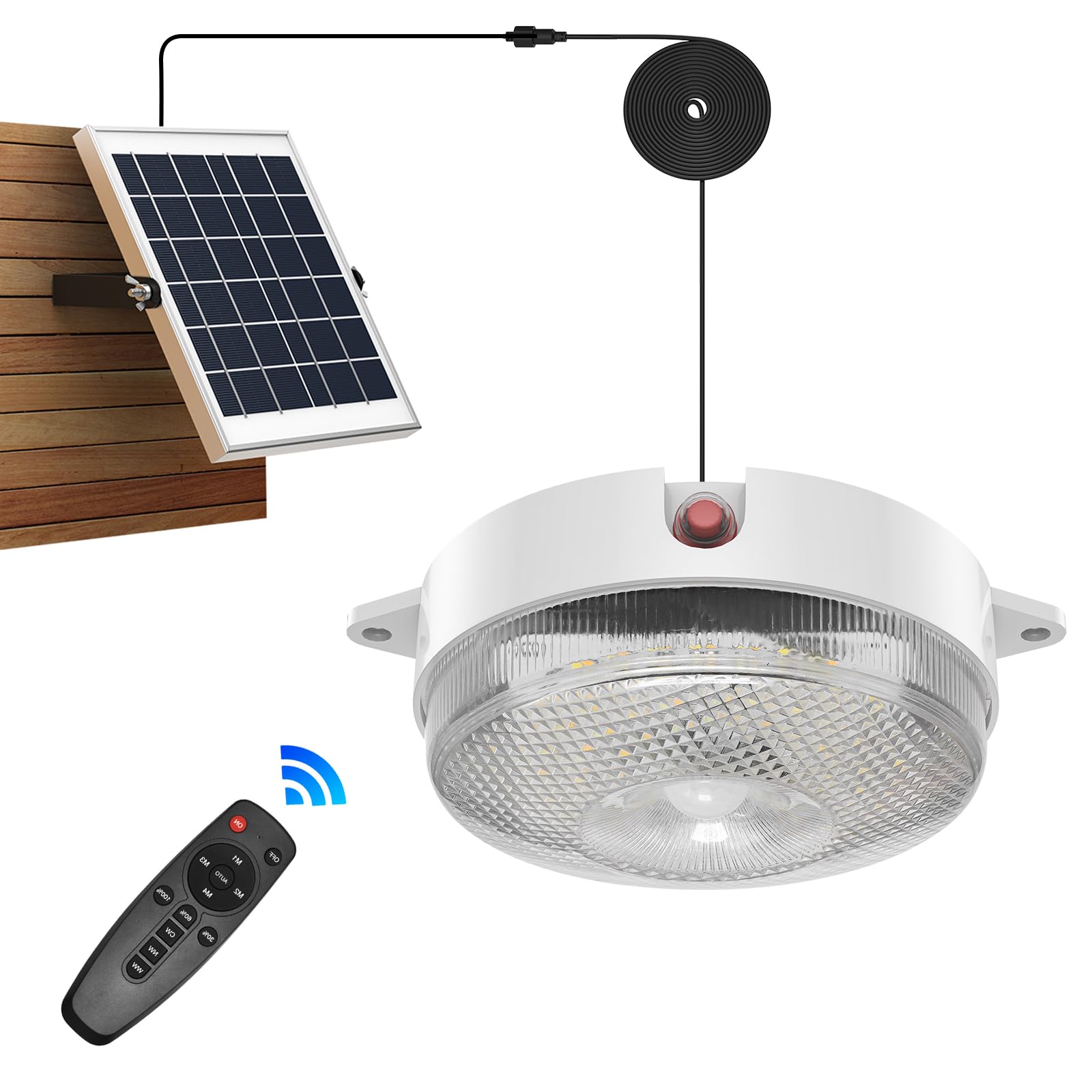 Solar Ceiling Light with Motion Sensor - Dimmable 6000K/4000K/3200K, 5 Lighting Modes, Daytime Operation - Waterproof Indoor/Outdoor Solar Lights with Remote Control for Home, Barn, Shop, Porch, Garage and Garden Lighting