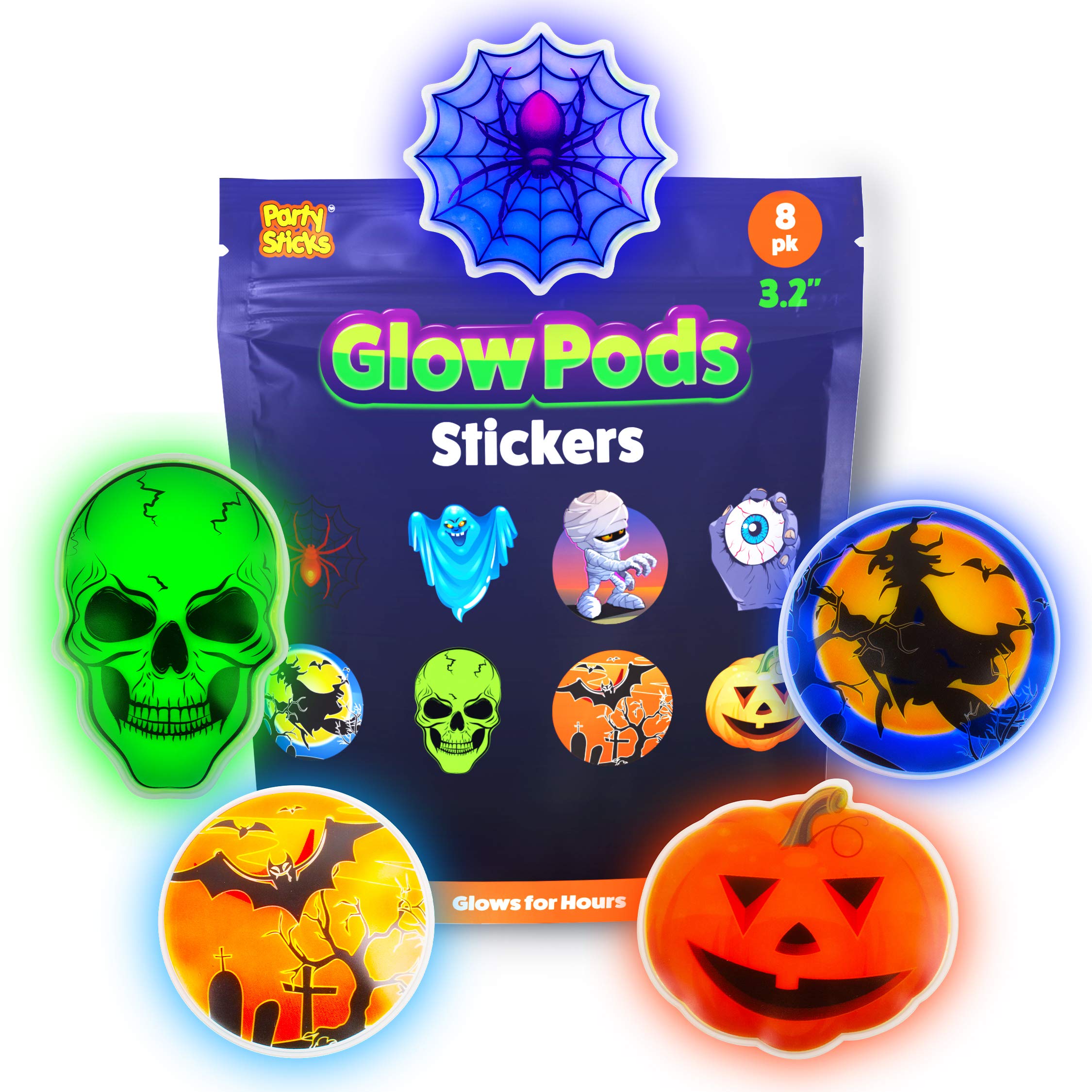 Glow in the Dark Puffy Stickers for Kids - 8 Glowing Monster Stickers with Adhesive Pads | Fun Party Favors, Birthday Supplies & Classroom Rewards | Perfect for Nighttime Parties, Bedroom Decor & DIY Crafts