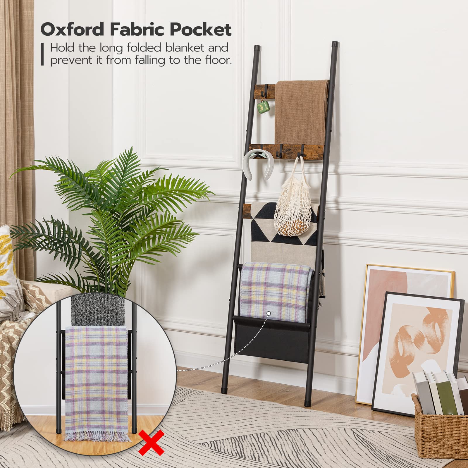 HOOBRO 5-Tier Blanket Ladder & Towel Rack - 17.3