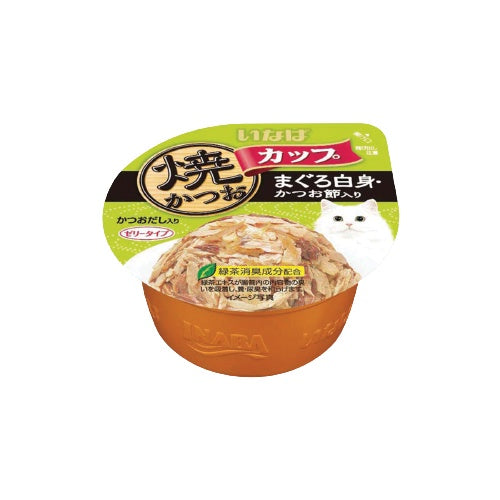 INABA CIAO Golden Cup Flavored Wet Cat Food - Grain-Free Tuna & Chicken Recipe - 65g/80g Cans for Adult Cats - Perfect for Mealtime, Travel & Treats