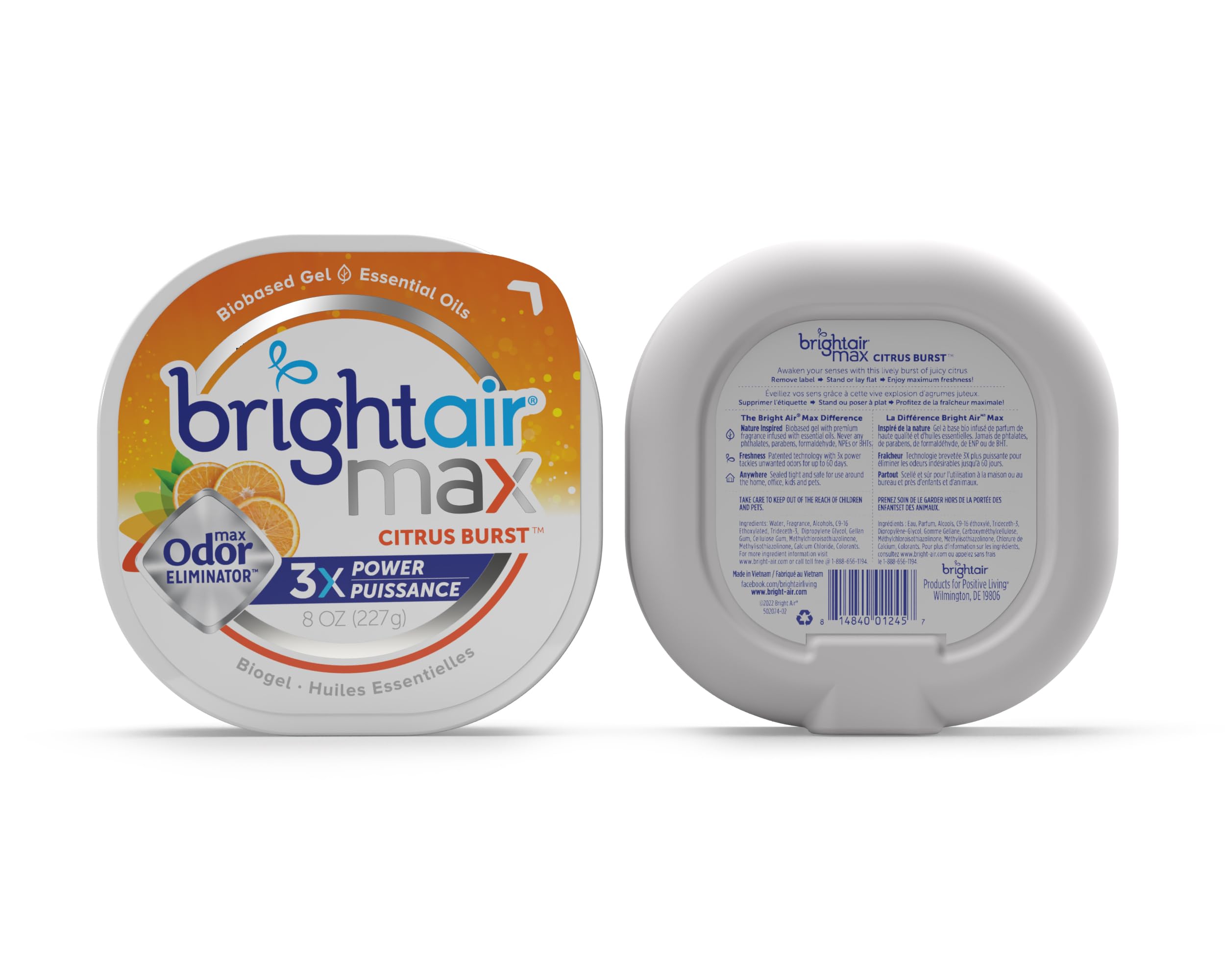 Bright Air Max Odor Eliminator Gel - Biobased Air Freshener for Home & Car, Cruelty-Free Citrus Burst Scent, 8 Oz (6-Pack) | Eliminates Pet, Kitchen & Bathroom Odors Naturally