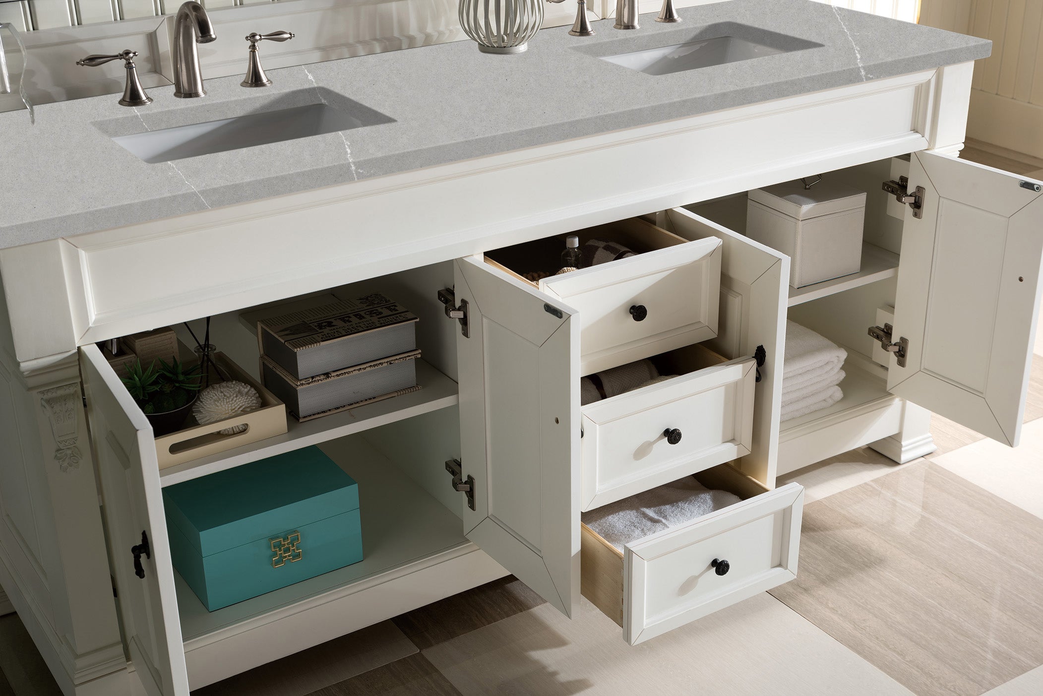 Brookfield 72 Inch Double Vanity with 3CM Eternal Serena Quartz Top - Bright White Bathroom Vanity for Modern & Luxury Home Decor | Perfect for Master Bathroom, Guest Bath, or Powder Room