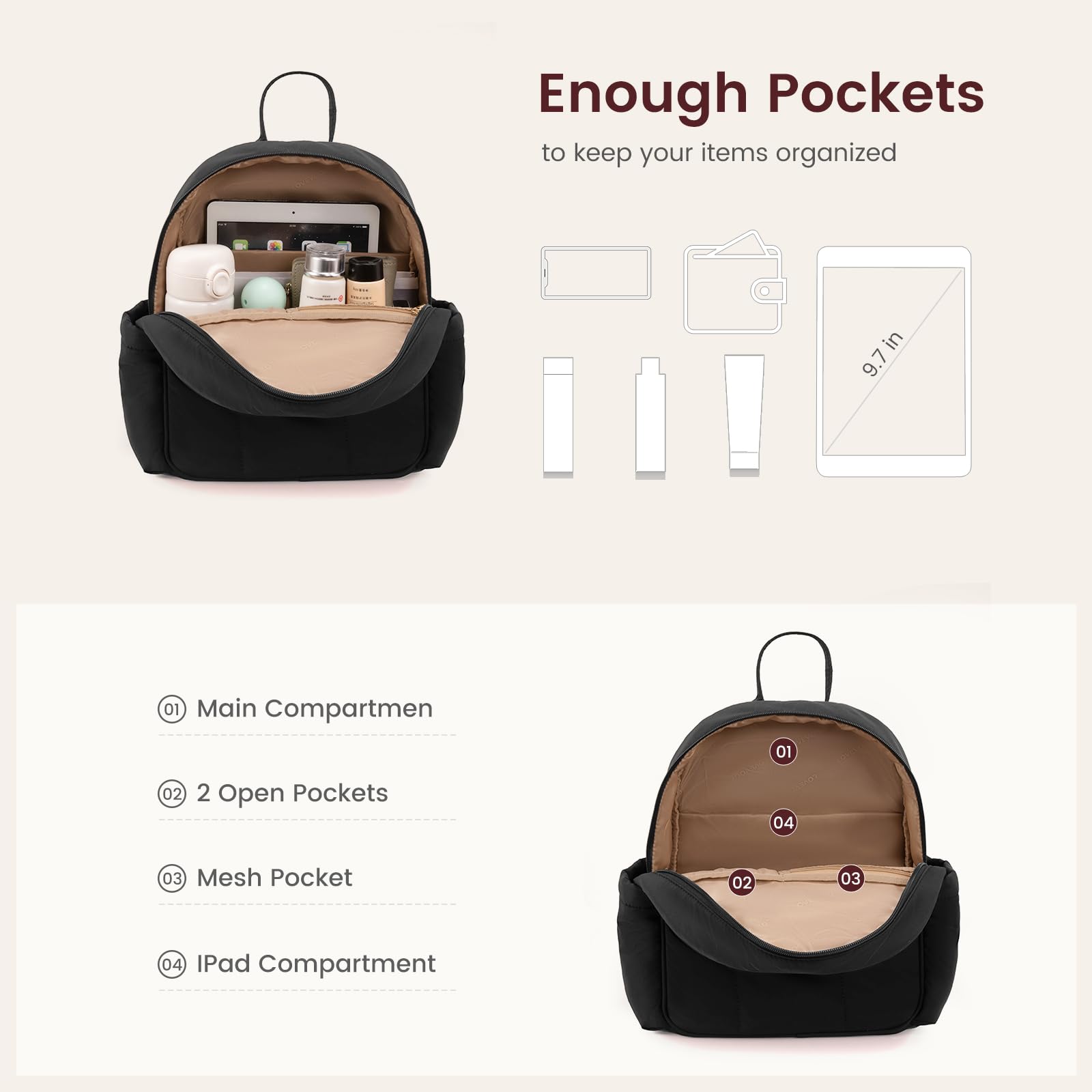 LOVEVOOK Mini Backpack Purse for Women - Lightweight Puffer Small Shoulder Bag, Cute Fashion Backpack for Daily Use, Travel, School & Work | Perfect Gift for Her