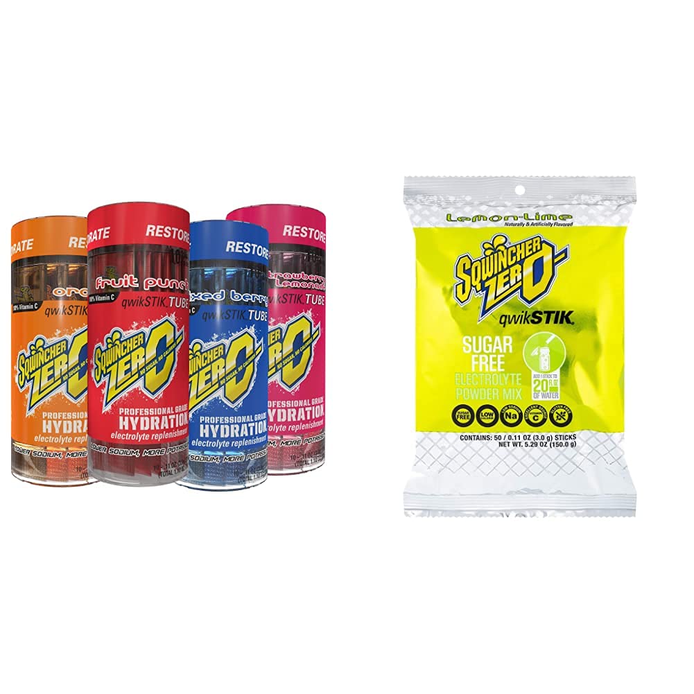 Sqwincher Zero Qwik Stik Sugar Free Electrolyte Powder Sticks - Variety Pack (200 Count) + Lemon Lime (50 Count) - Hydration for Sports, Workouts & Outdoor Activities