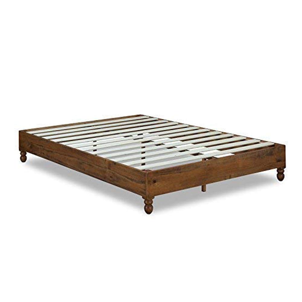 Benjara King Size Wooden Bed Frame with Slatted Design & Turned Legs - Brown Solid Wood Bed for Master Bedroom, Guest Room & Cozy Home Decor