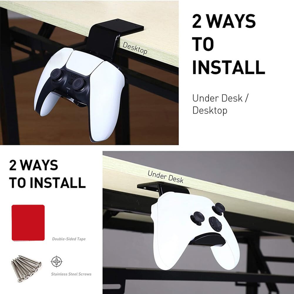 MoreChioce 2-Pack Universal Under Desk Controller Mount with Headphone Stand - Black | Wall Mountable Game Controller Holder & Display Stand for PS5, Xbox, Switch | Perfect Gaming Setup Accessory for Bedroom, Living Room, Office