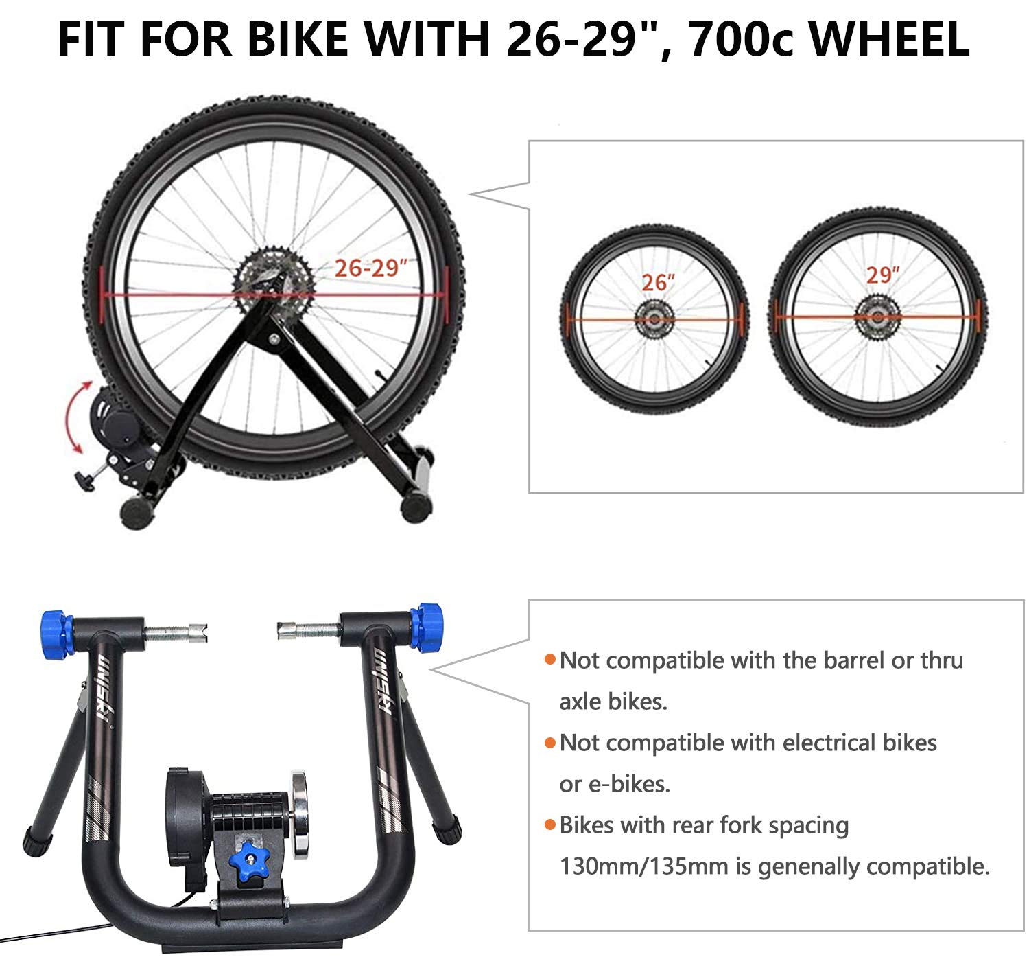 Unisky Indoor Bike Trainer Stand - Magnetic Resistance Exercise Bicycle Stand with Noise Reduction for 26-28 Inch & 700C Wheels - Perfect for Home Workouts, Cycling Training, and All-Weather Fitness