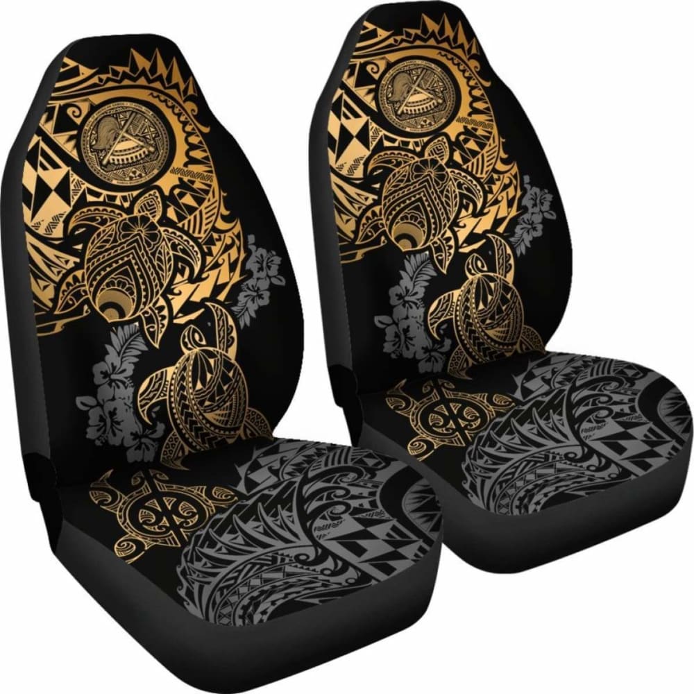Premium American Samoa Car Seat Covers - Gold Turtle Gray Hibiscus Flowing Design | Durable & Stylish Protection for Cars, SUVs & Trucks | Perfect for Travel, Commuting & Outdoor Adventures