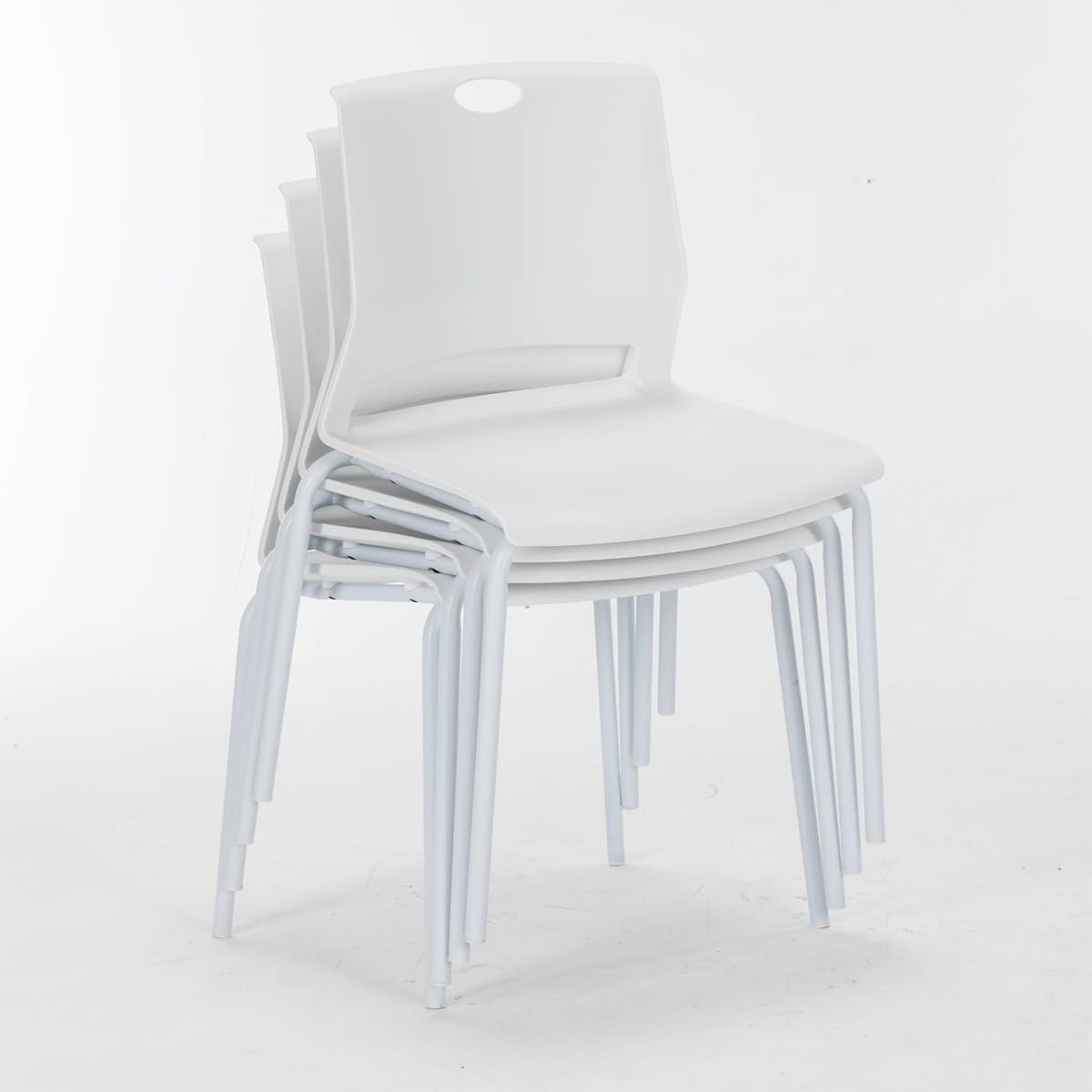 White Stackable Chairs Set of 4 - Modern Plastic Dining Chairs with Wide Seat for Office, Conference Room, Living Room & Classroom - Perfect for Home, Office & Commercial Spaces
