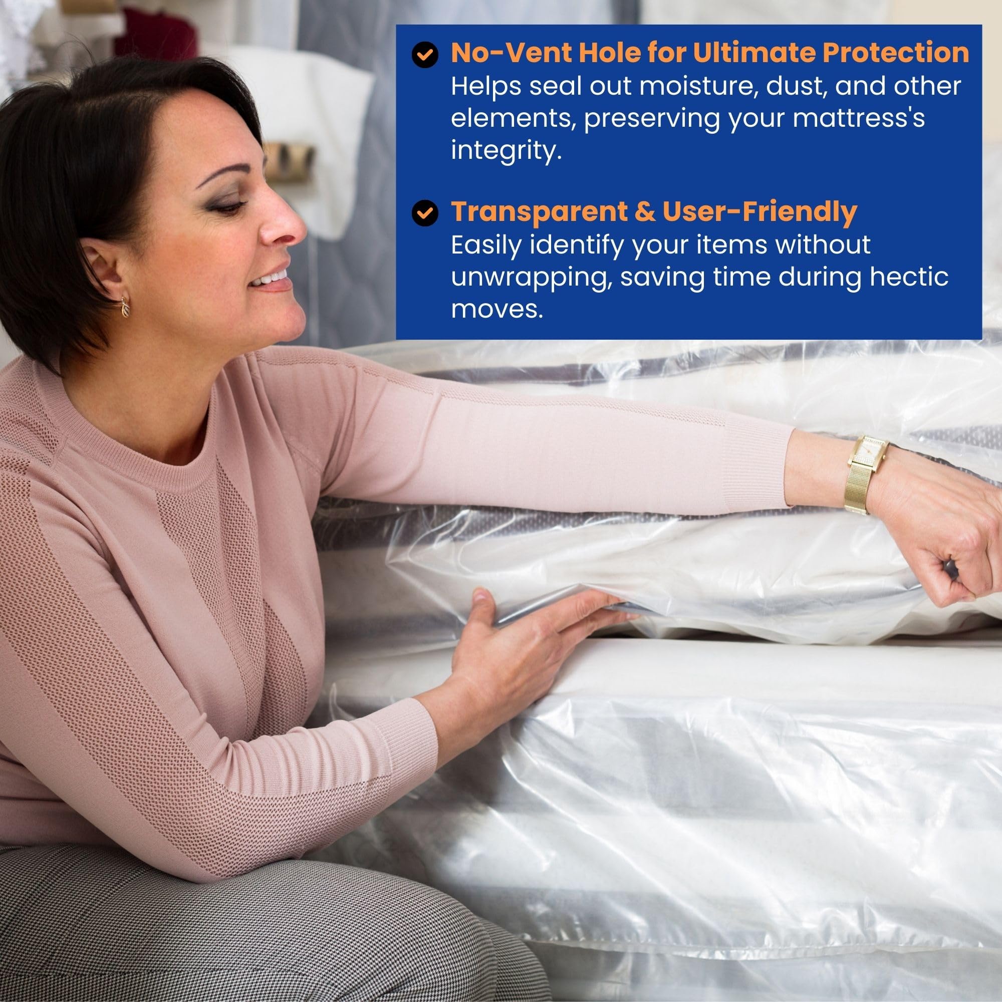 VicMore 2-Pack Queen Size Heavy-Duty Waterproof Mattress Protector - Tear-Resistant Plastic Mattress Cover for Moving, Storage & Bed Bug Protection - Clear Transparent Mattress Pad Fits 8-21