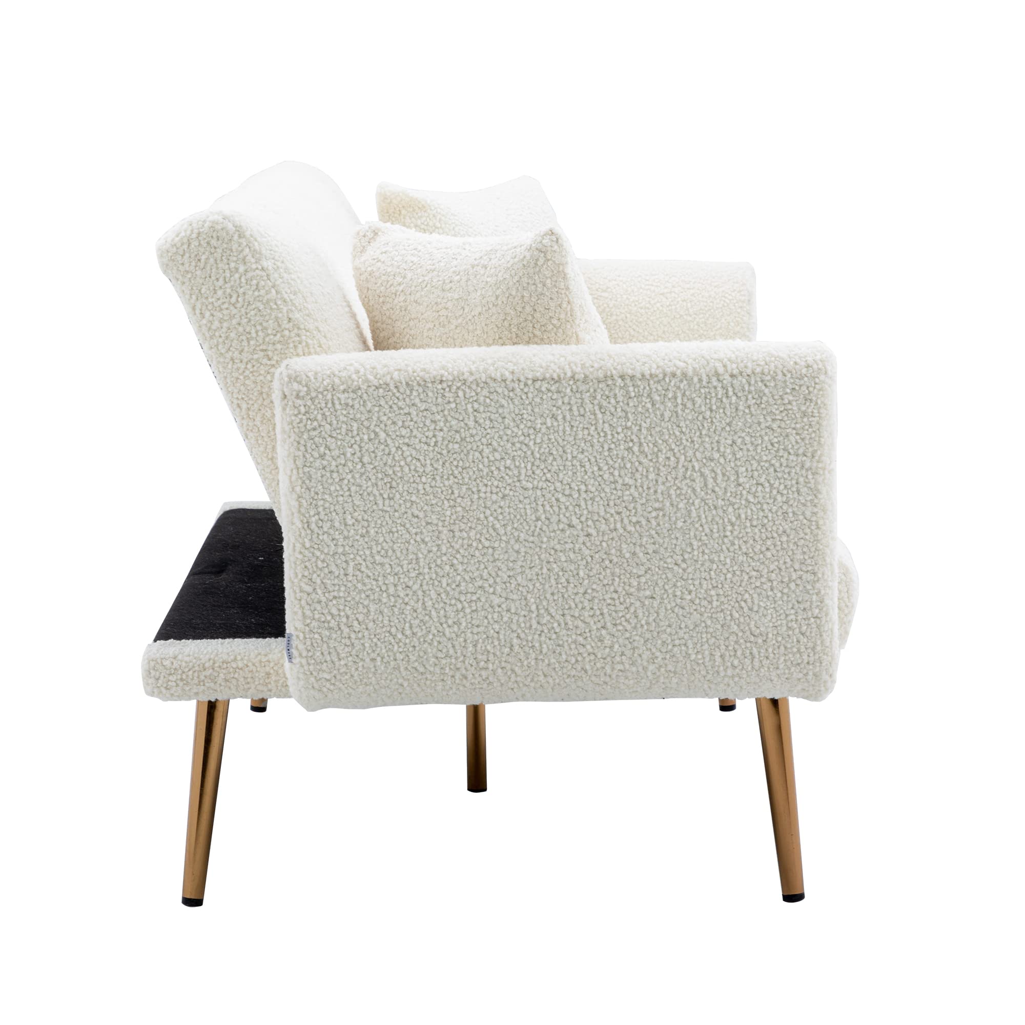 Pvillez Convertible Futon Sofa Bed - Velvet/Teddy Upholstered Sleeper Couch with Golden Legs for Small Spaces, Living Room, Apartment, Studio & Dorm | Perfect for Guest Sleeping & Space-Saving Furniture