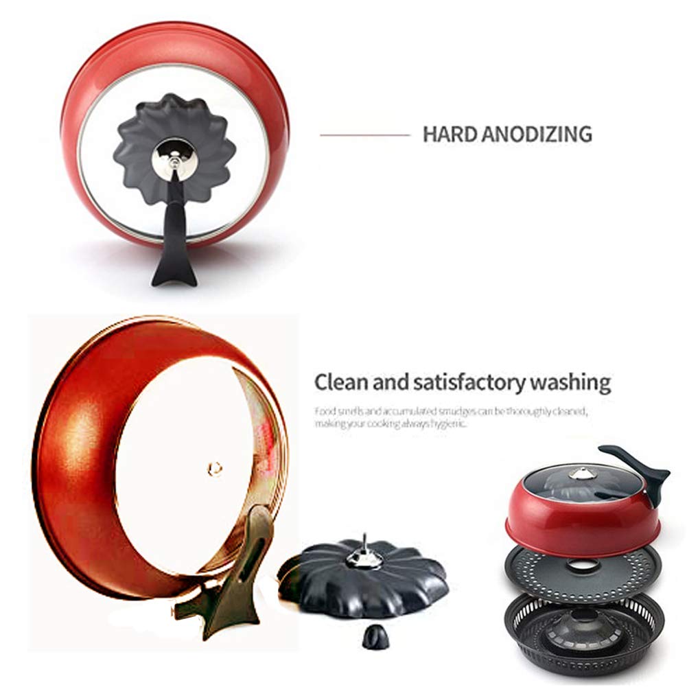 Joycook 13-inch Smokeless BBQ Grill Pan for Gas Stove - Wide Direct Flame Fire Oven for Meat, Fish, Chicken - Korean Style Kitchen Grill - Perfect for Indoor/Outdoor Cooking, Camping & Backyard BBQs (Red)