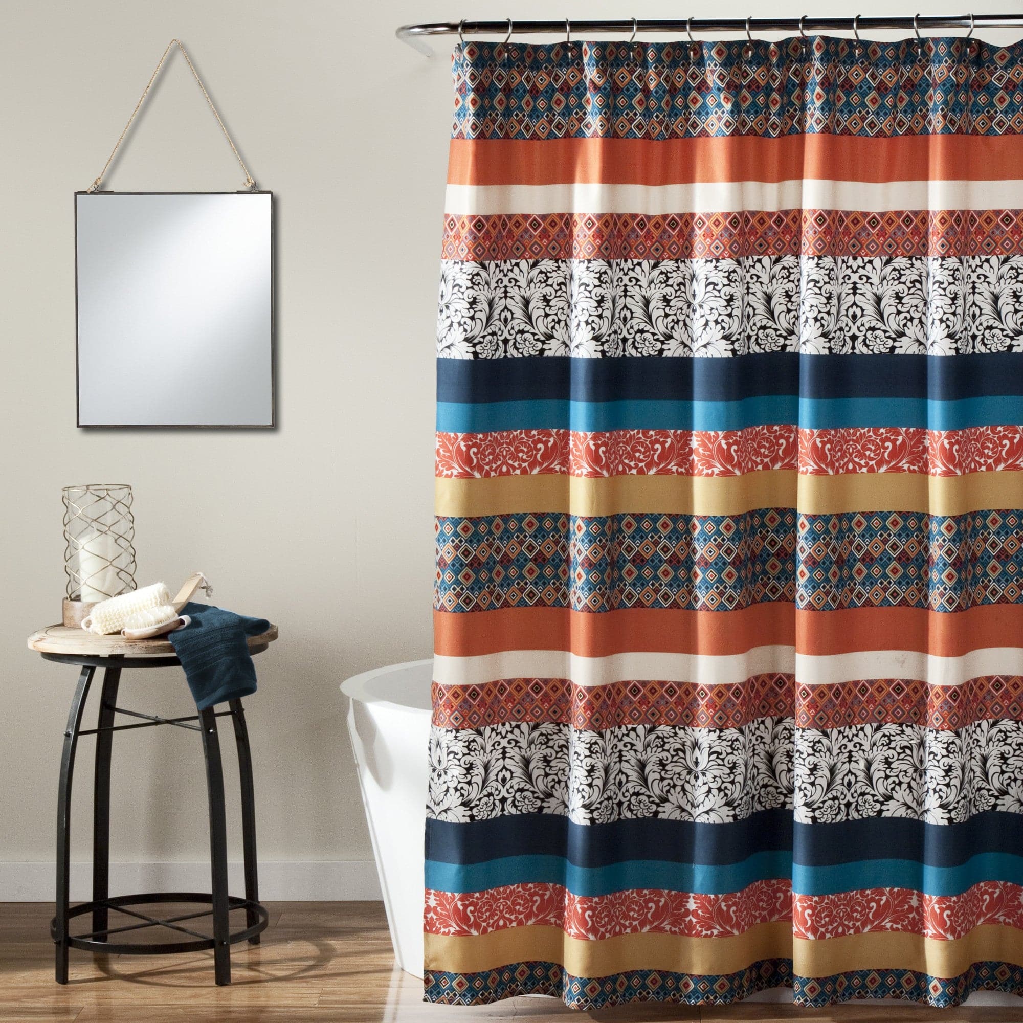 Boho Stripe Shower Curtain - Waterproof Bathroom Decor with Tassel Trim, 72x72 Inches - Perfect for Boho, Farmhouse & Coastal Style Bathrooms