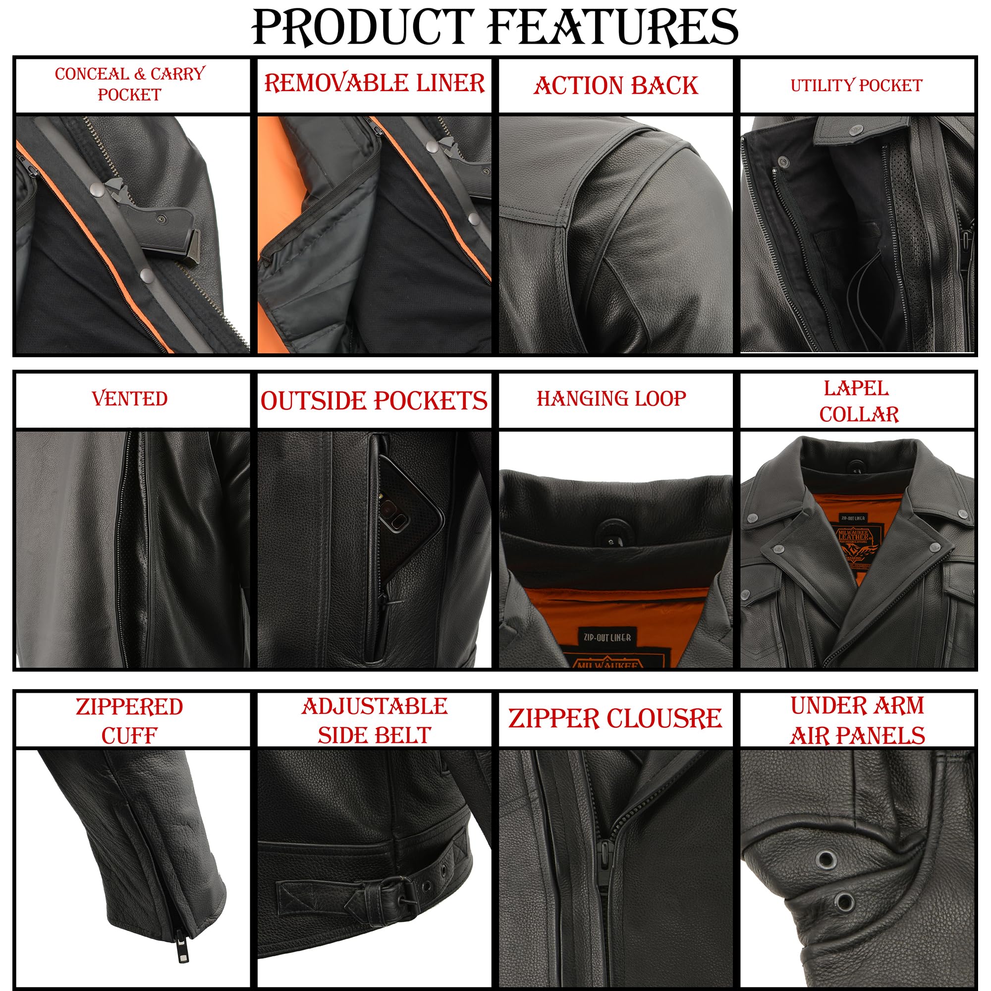 Milwaukee Leather Men's Black Utility Pocket Vented Cruiser Biker Jacket LKM1720 | Motorcycle Riding Gear for Harley & Cruiser Bikes | Perfect for Road Trips & Daily Commutes