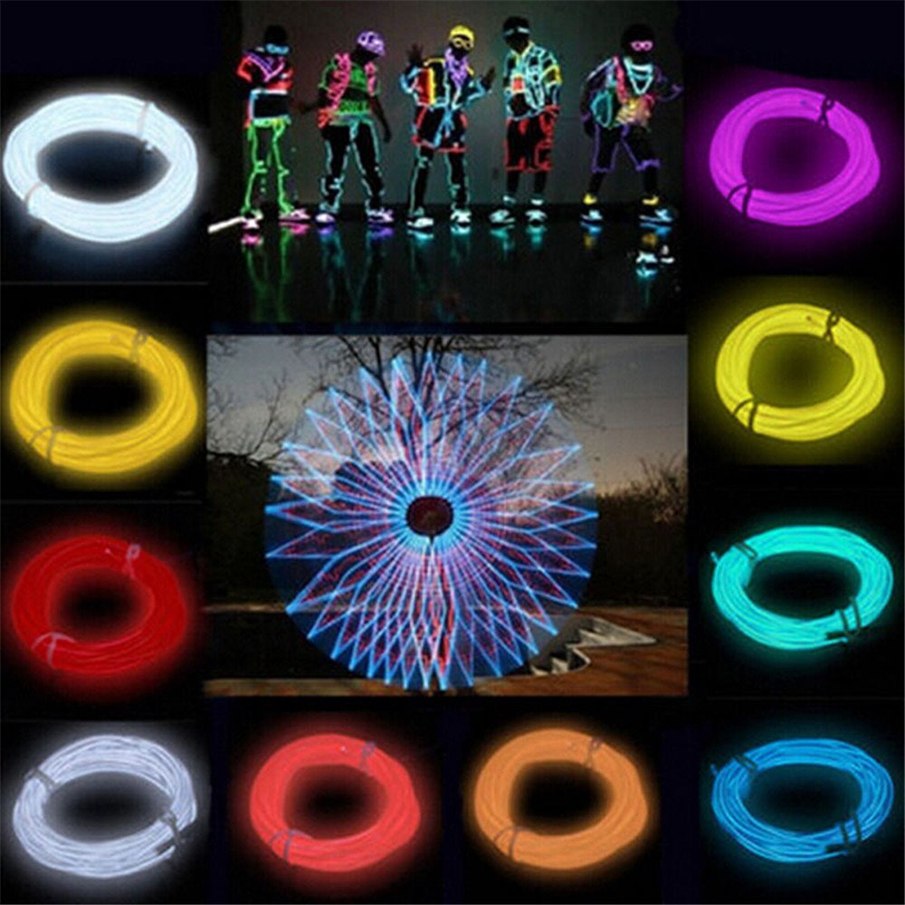 JIGUOOR 16.4ft EL Wire Battery Pack - 5m Bright Neon Light Strip with 360° Illumination for DIY, Party, Halloween & Christmas Decorations - Flexible Neon Tube Rope Lights for Home, Bar, Pub, Festival & Nightclub Lighting (Purple)