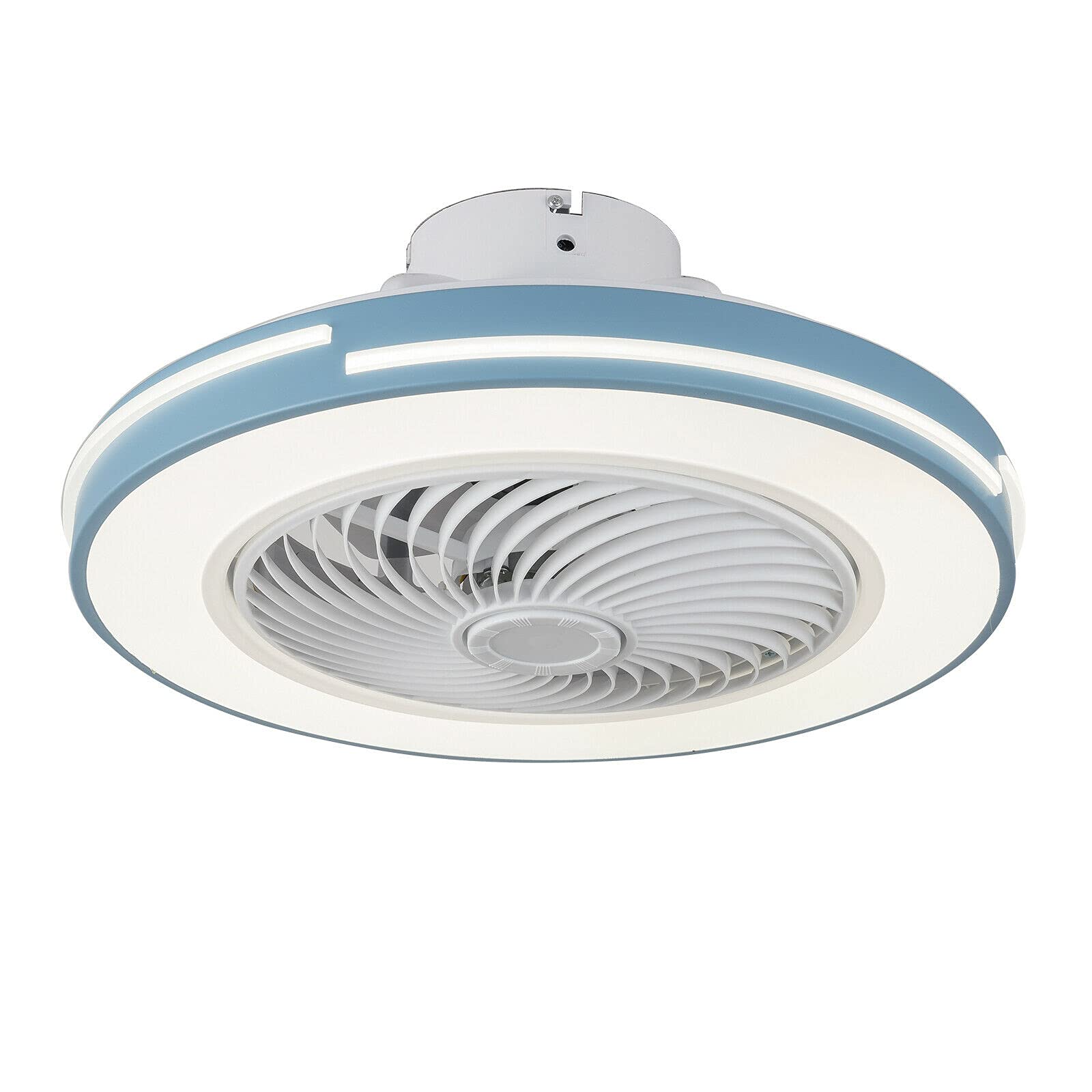 20 Inch Enclosed Ceiling Fan with Light - Remote Control Round Invisible Acrylic Blades Fan Chandelier, 3-Speed & 3-Color Adjustable Semi Flush Mount Low Profile Ceiling Fan for Living Room, Bedroom, Office - Energy Efficient & Quiet Operation (Blue) - Perfect for Modern Home Decor & Small Spaces