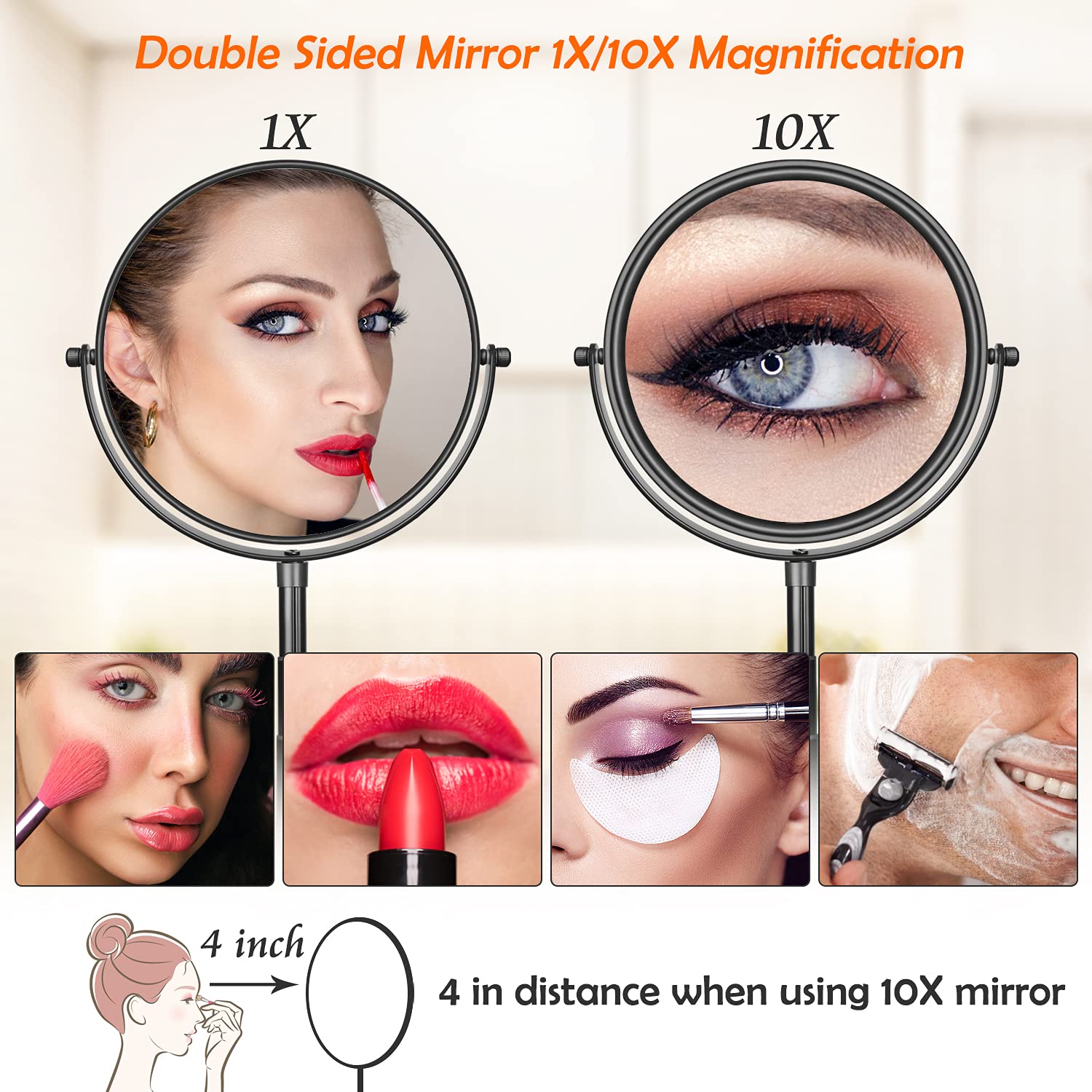8 Inch Wall Mounted Makeup Mirror - 10X Magnifying Vanity Mirror with Extendable Arm, Double Sided & 360° Rotation - Perfect for Bathroom, Bedroom & Dressing Room Vanity Areas