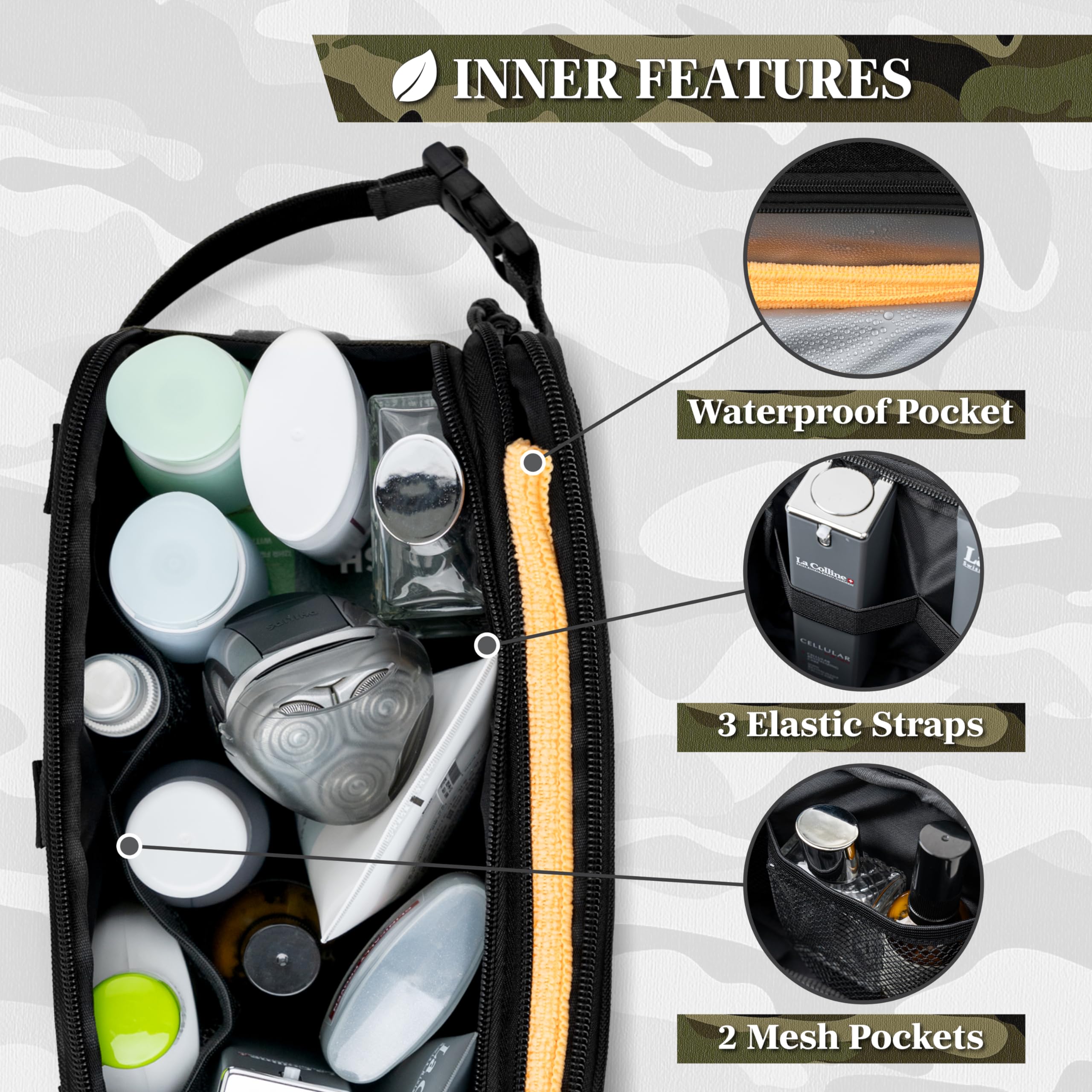 Pavilia Tactical Toiletry Bag for Men - Waterproof Military Dopp Kit with Molle Pouch | Travel Hygiene & Grooming Organizer for Shaving Essentials | Perfect for Camping, Gym & Business Trips (Black)