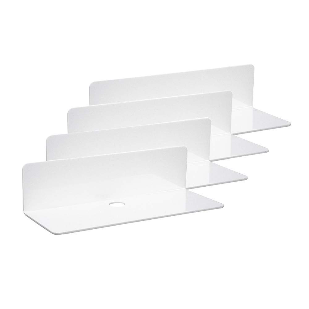 IEEK 9 Inch Acrylic Floating Shelves Set of 4 - Small Wall Display Shelves for Bluetooth Speakers, Security Cameras, Nintendo Switch & Action Figures - Damage-Free Stick-On Wall Shelves (White) - Perfect for Bedroom, Living Room, Office & Bathroom Organization
