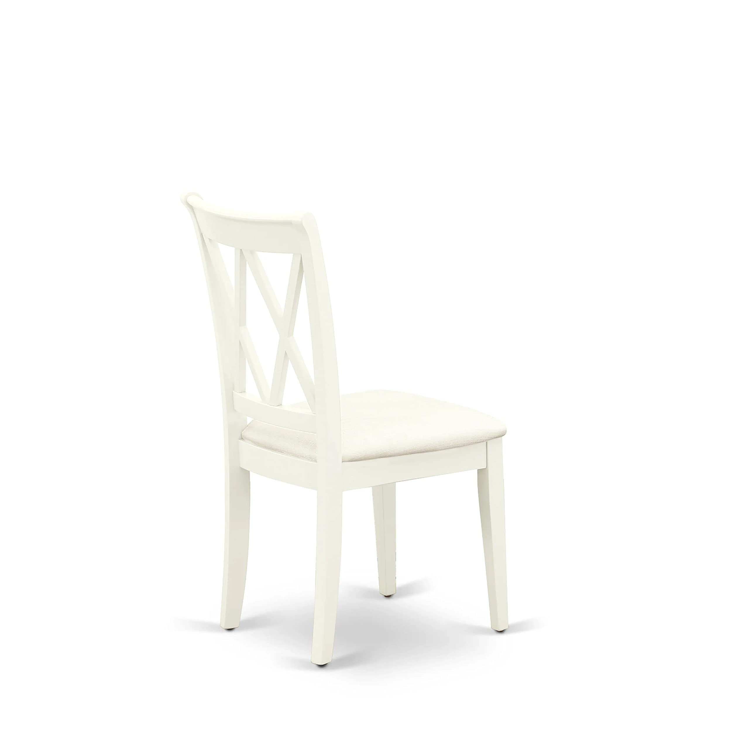 East West Furniture DMCL3-LWH-C 3-Piece Round Kitchen Table Set with Drop Leaf & 2 Upholstered Chairs - Space Saving Dining Set for Small Spaces, 42x42 Inch, Linen White - Perfect for Apartments, Breakfast Nooks & Cozy Dining Areas