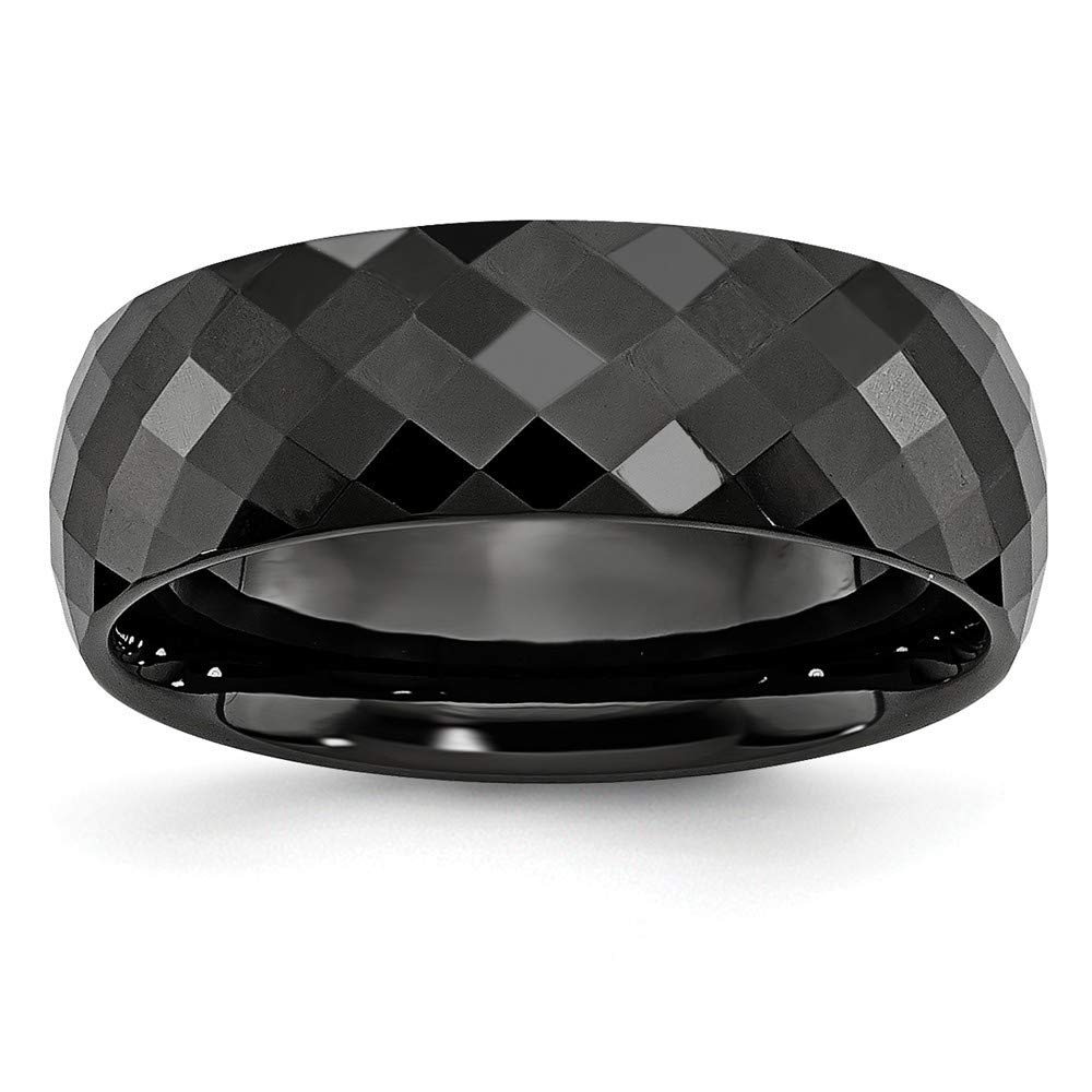 Black Ceramic Faceted Polished Band Ring for Women - Sizes 4-13 (4mm, 6mm, 7.5mm, 8mm Widths) - Elegant Jewelry Gift for Everyday Wear, Anniversary & Special Occasions